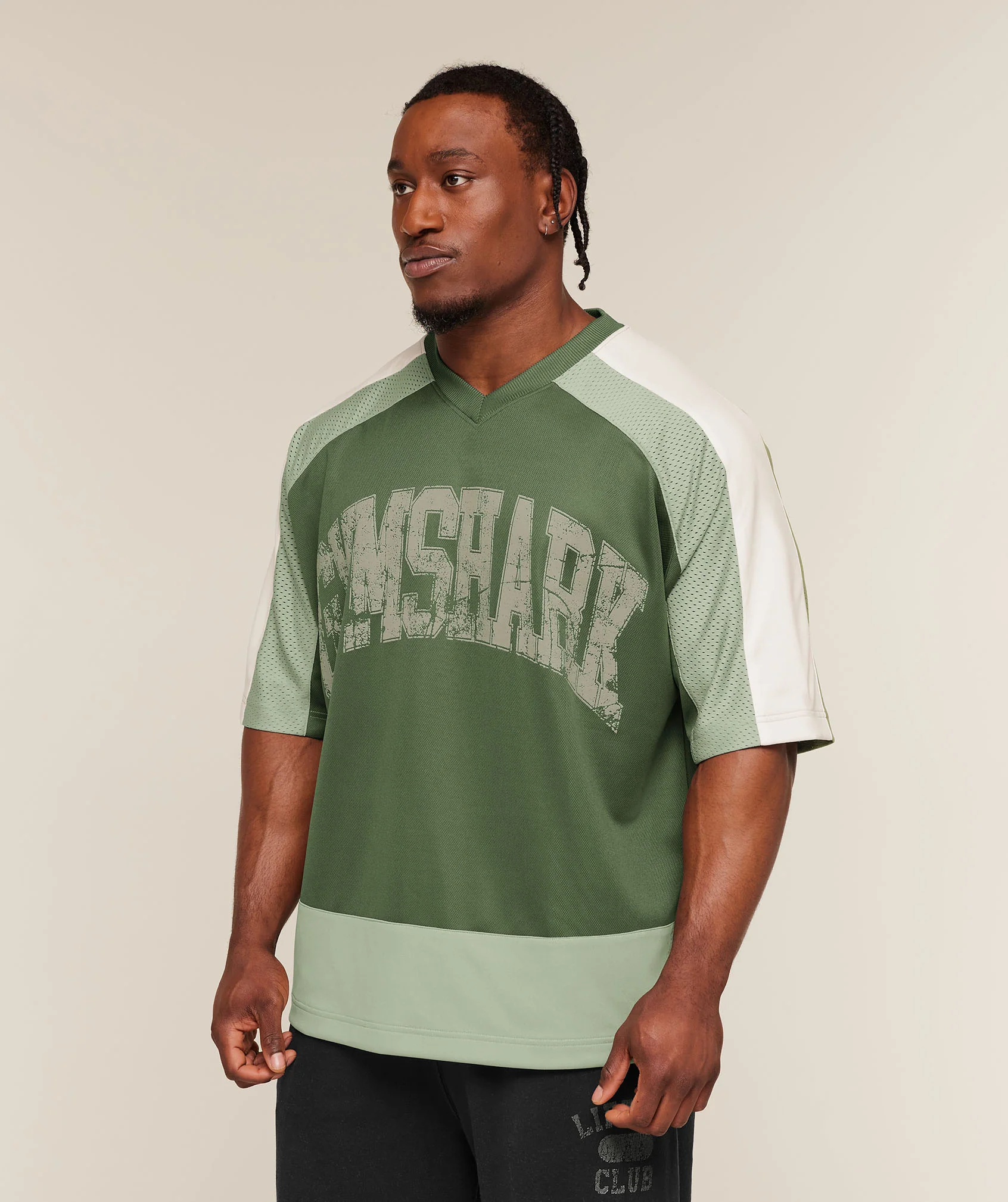 Gymshark Collective Mesh Wordmark Jersey - Core Olive/Haze Green/Soft White - Image 4