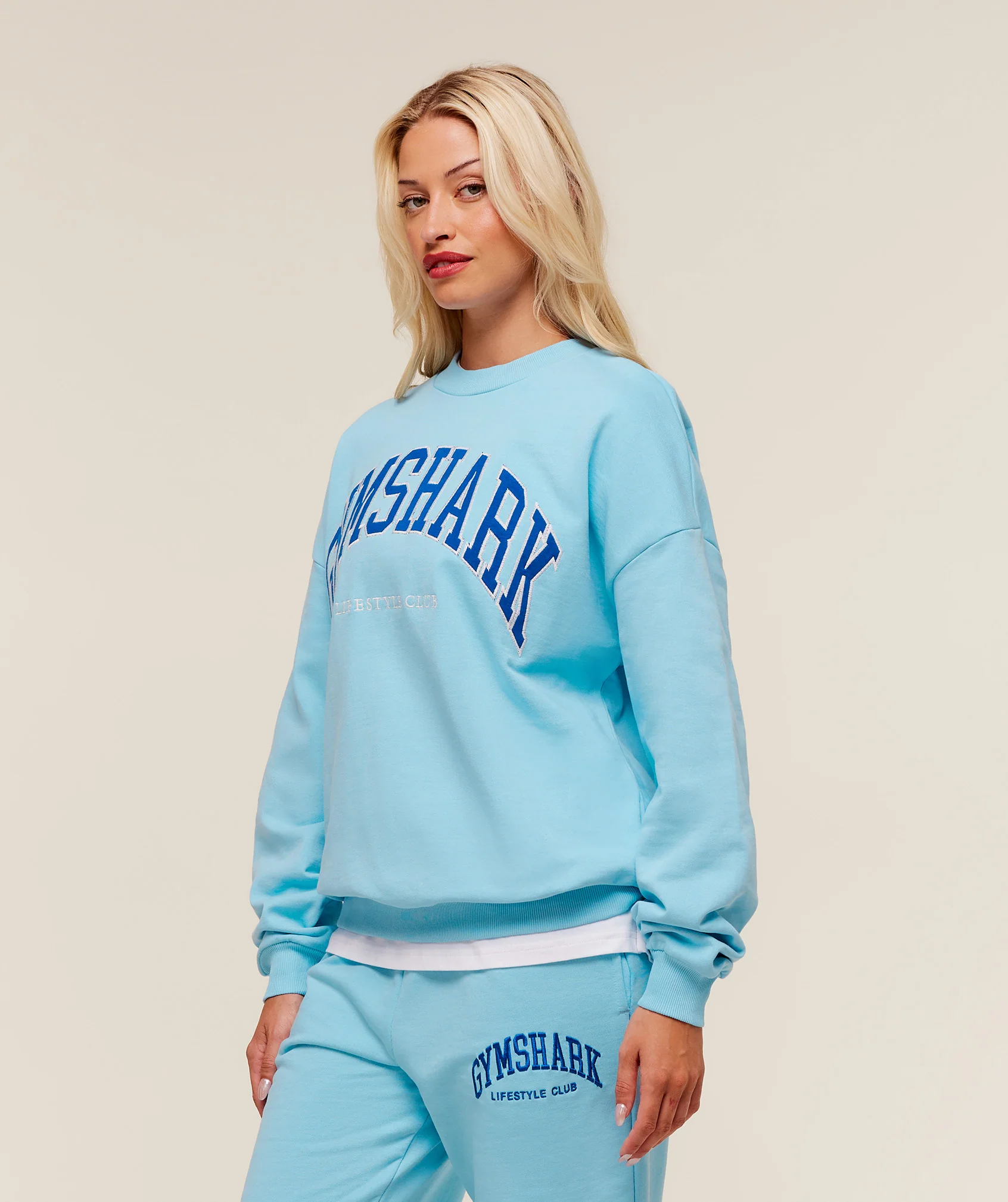Gymshark Collegiate Graphic Crew Neck Pullover - Athletic Light Blue - Image 3