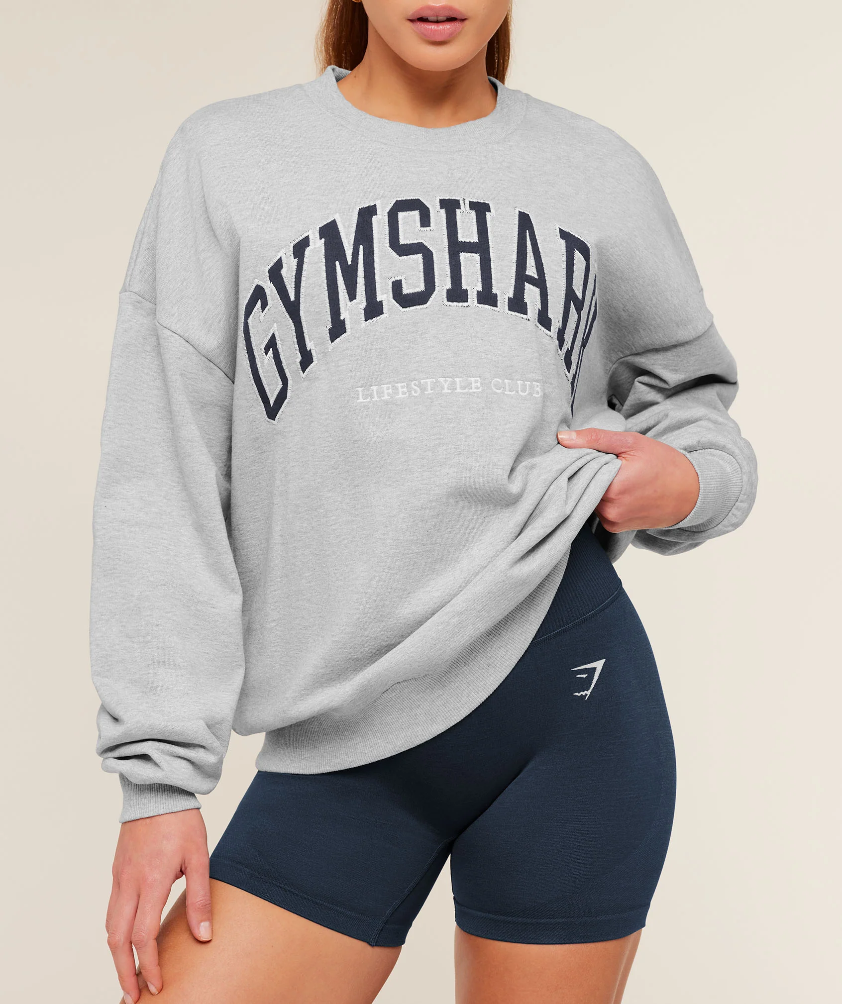 Gymshark Collegiate Graphic Crew Neck Pullover - Light Grey Core Marl - Image 5