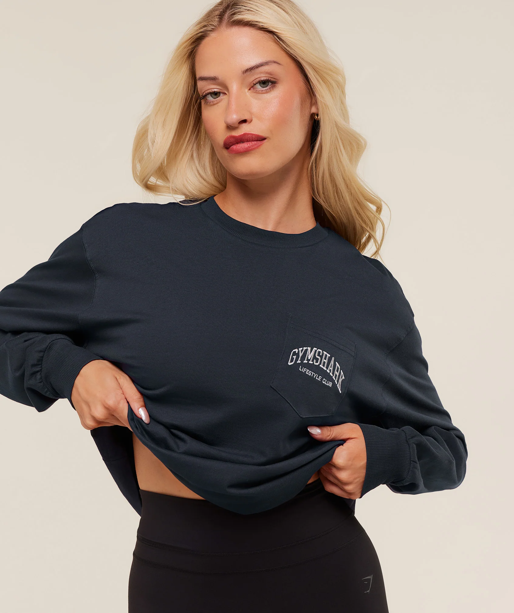 Gymshark Collegiate Graphic Long Sleeve T-Shirt - Heavy Blue - Image 6