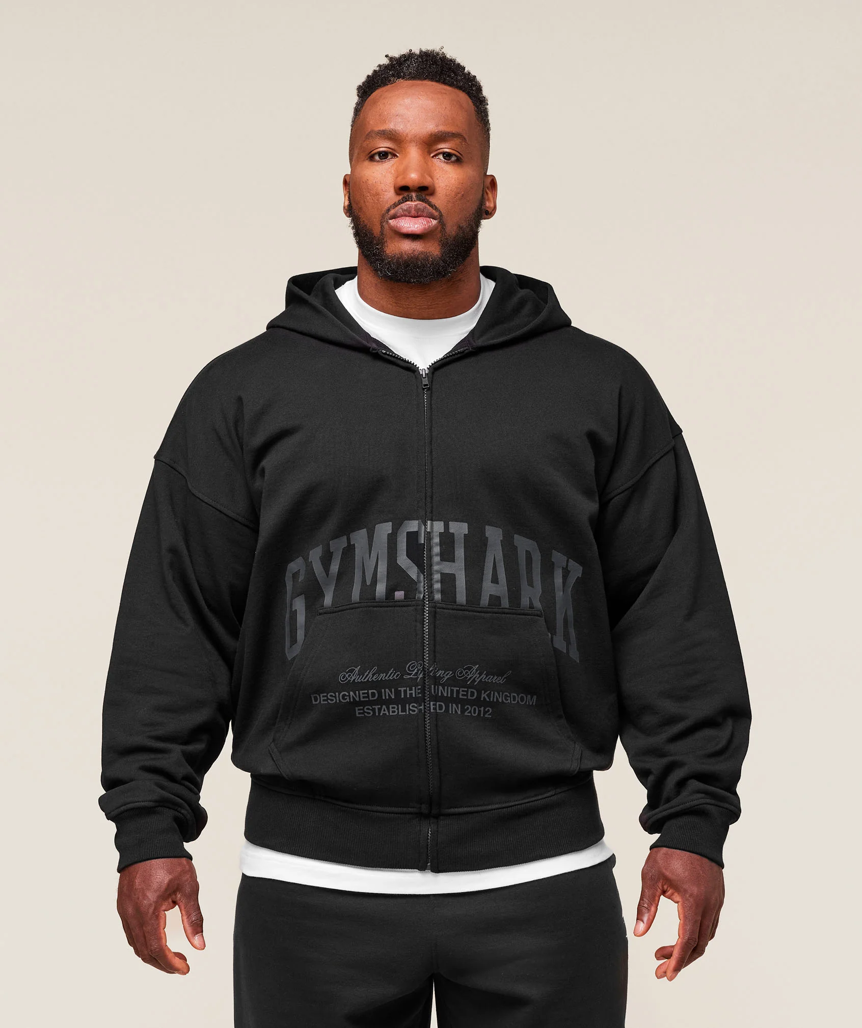 Gymshark Collegiate Script Zip Up Hoodie - Black