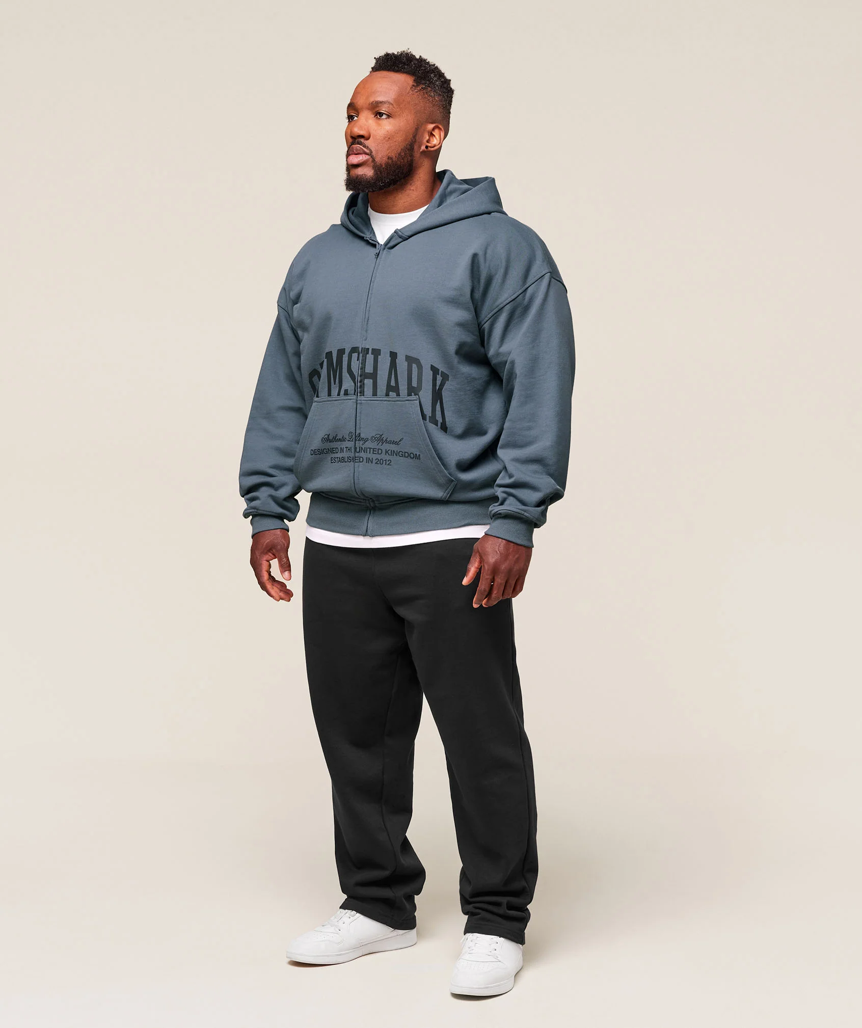 Gymshark Collegiate Script Zip Up Hoodie - Iron Blue - Image 3