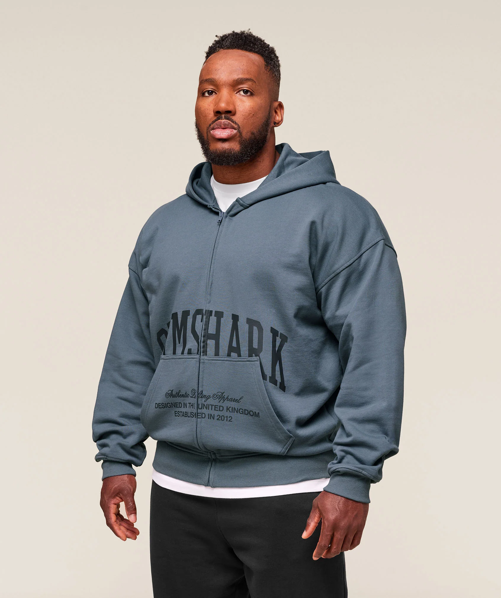 Gymshark Collegiate Script Zip Up Hoodie - Iron Blue - Image 4