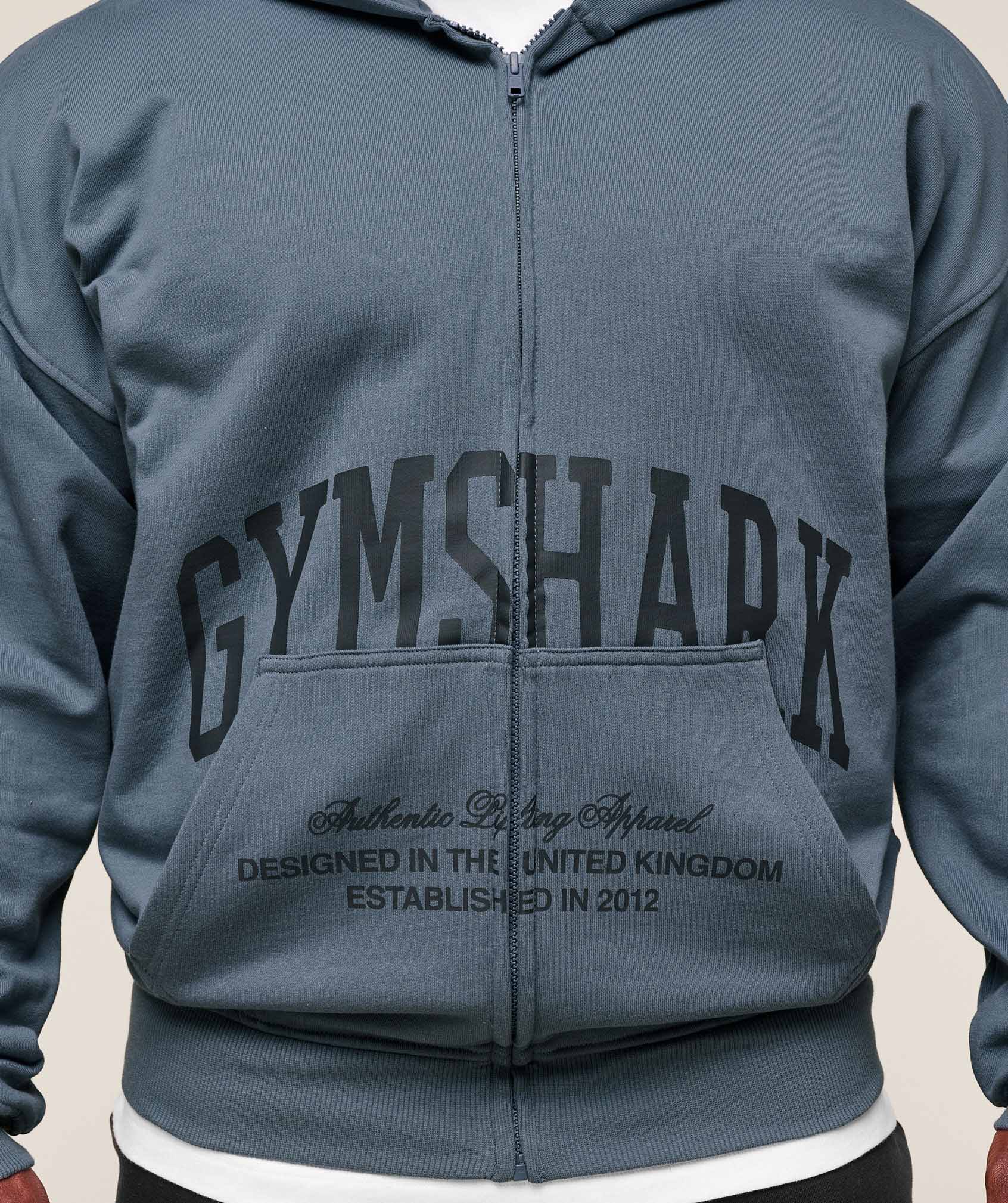 Gymshark Collegiate Script Zip Up Hoodie - Iron Blue - Image 5