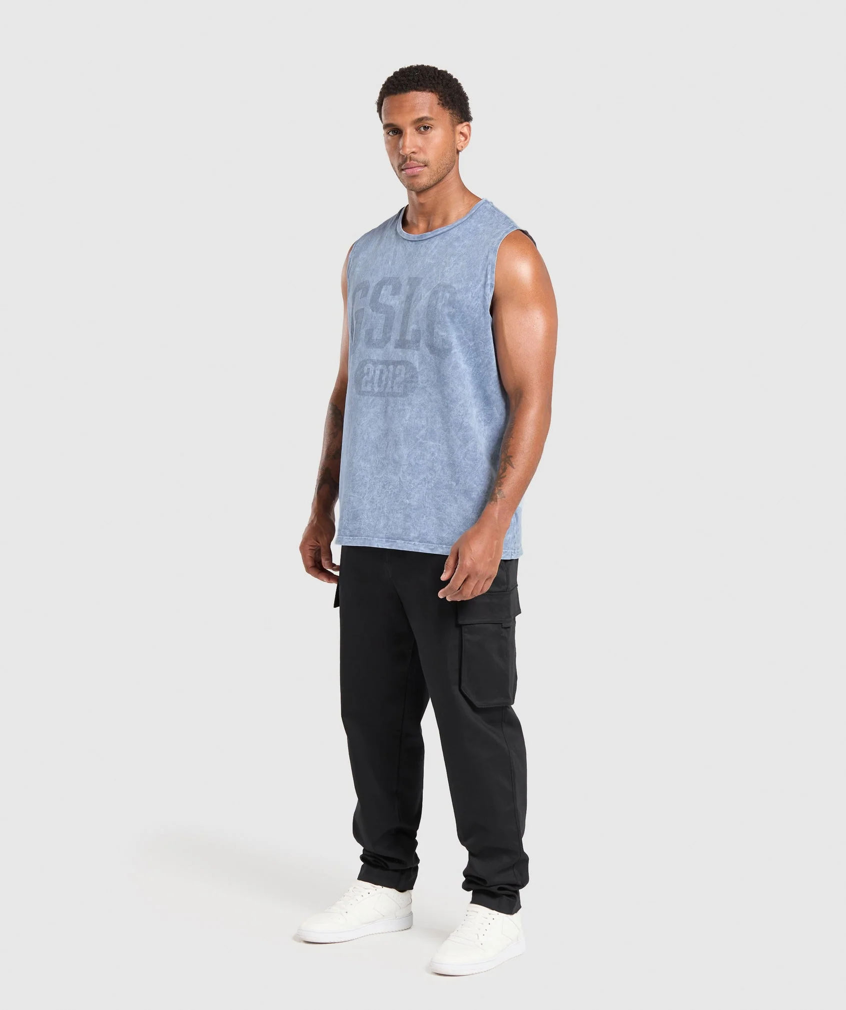 Gymshark Collegiate Shadow Washed Tank - Faded Blue - Image 4