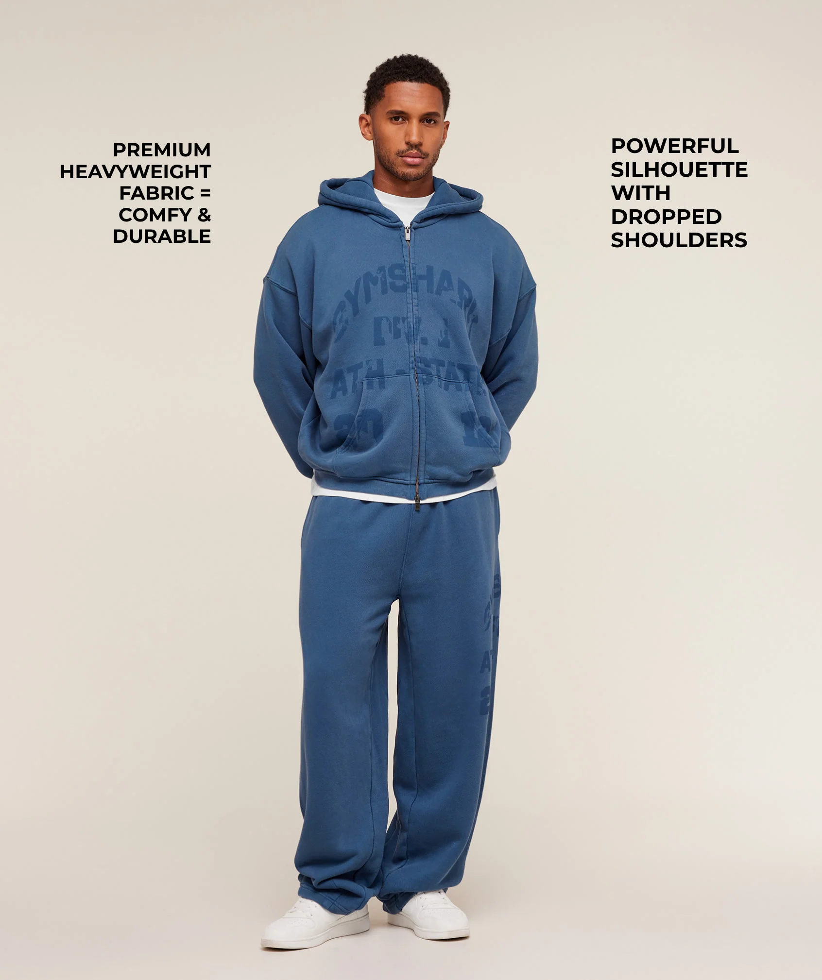 Gymshark Collegiate Washed Zip Up Hoodie - Compound Blue - Image 2
