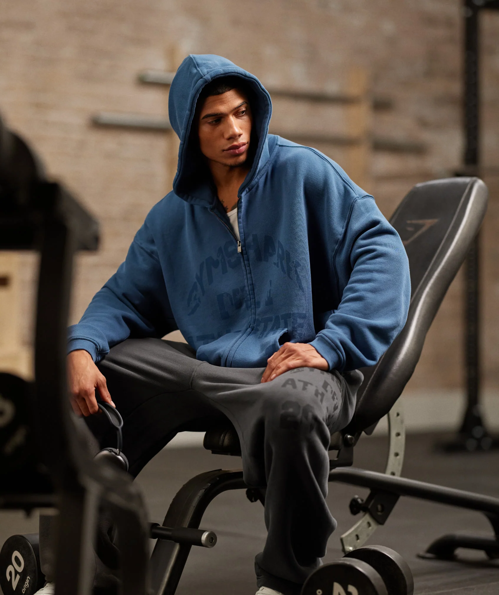 Gymshark Collegiate Washed Zip Up Hoodie - Compound Blue - Image 3