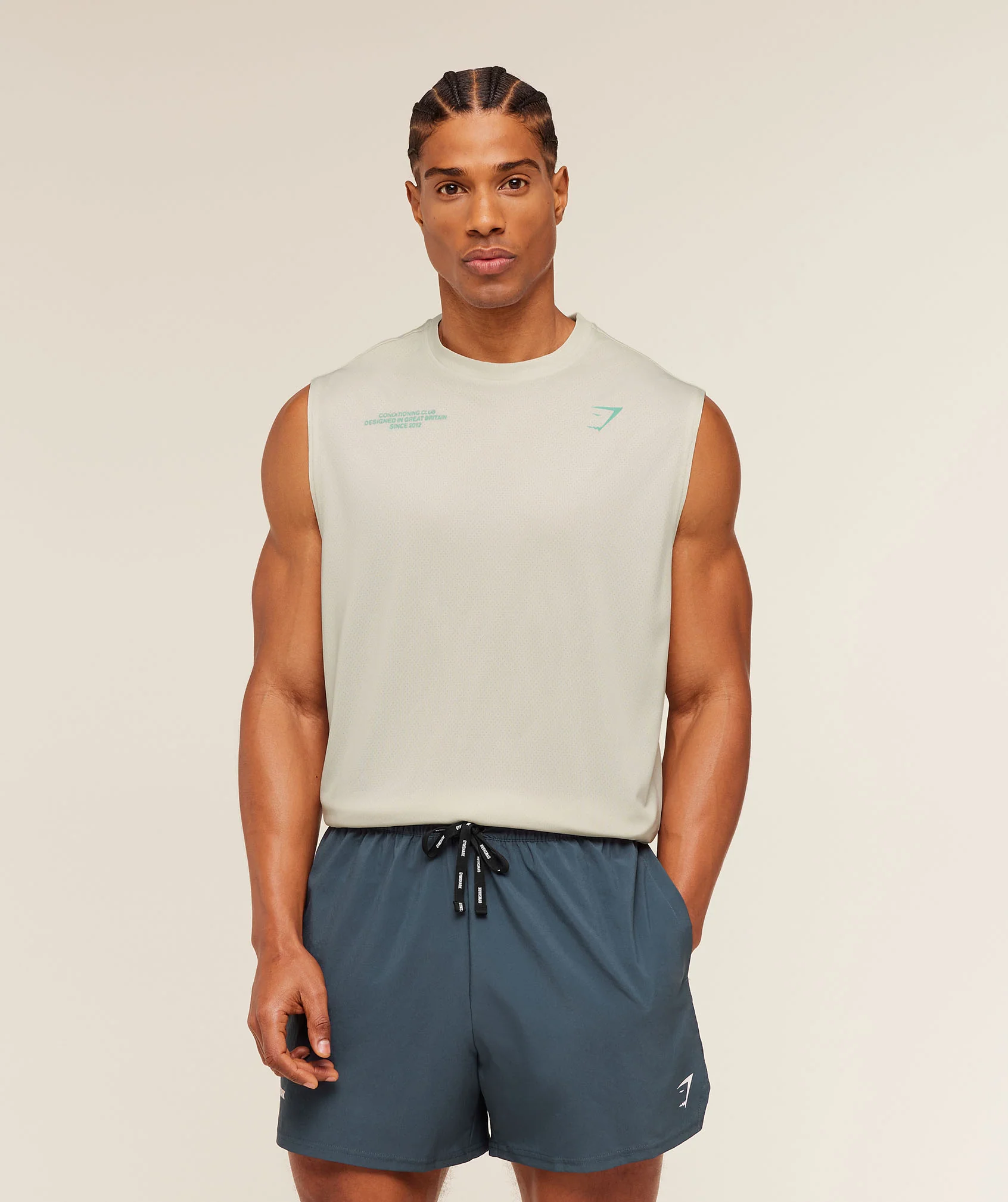 Gymshark Conditioning Club Washed Tank - Soft White/Pop Turquoise/Wash - Image 3
