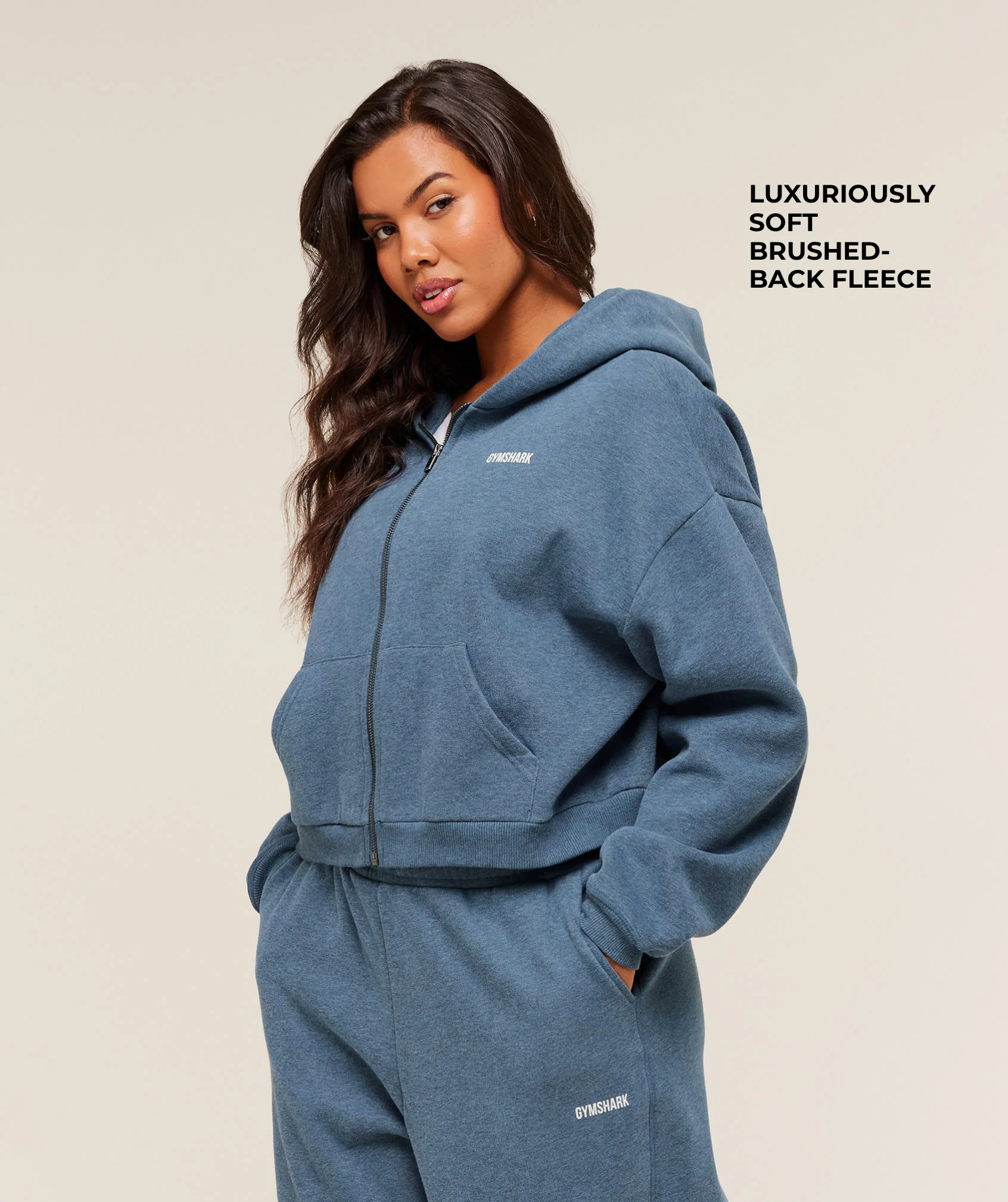 Gymshark Cosy Luxe Zip Through Hoodie - Compound Blue Marl - Image 2
