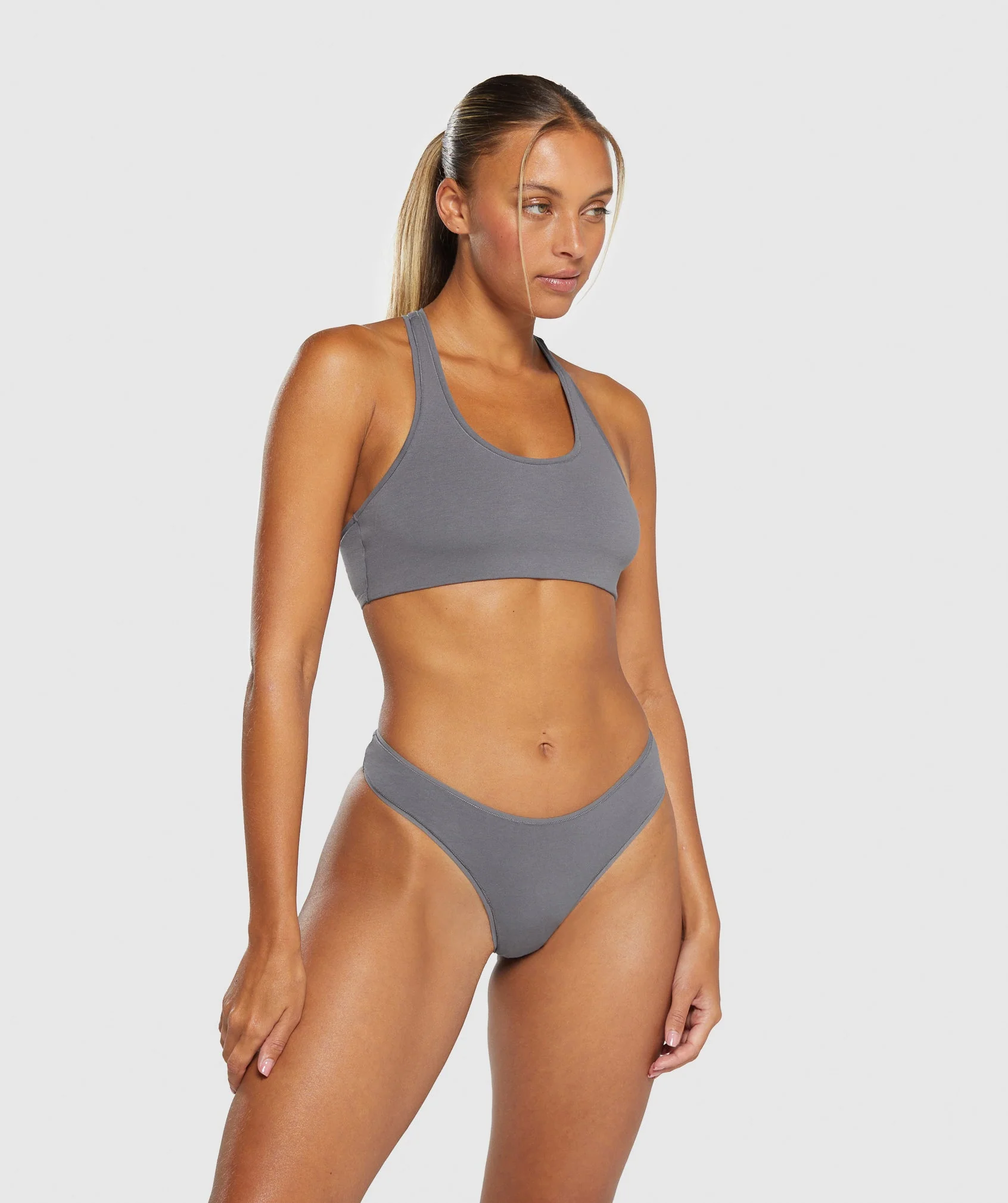 Gymshark Cotton Dipped Front Thong - Brushed Grey - Image 5