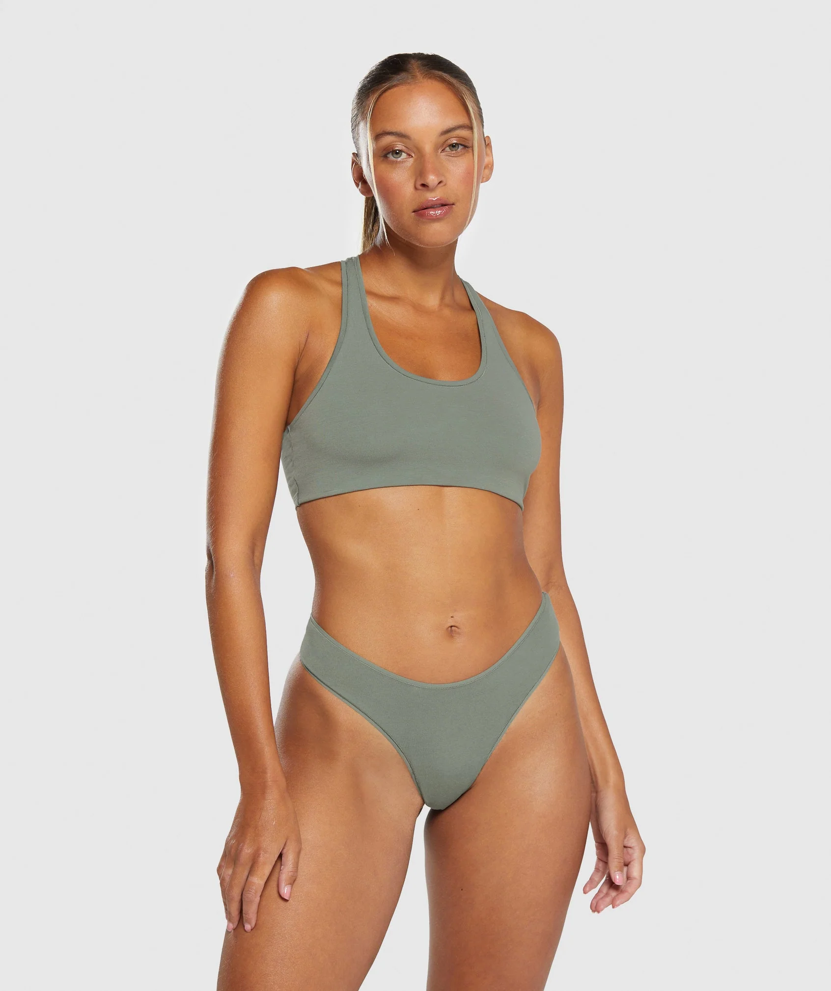 Gymshark Cotton Dipped Front Thong - Unit Green - Image 4