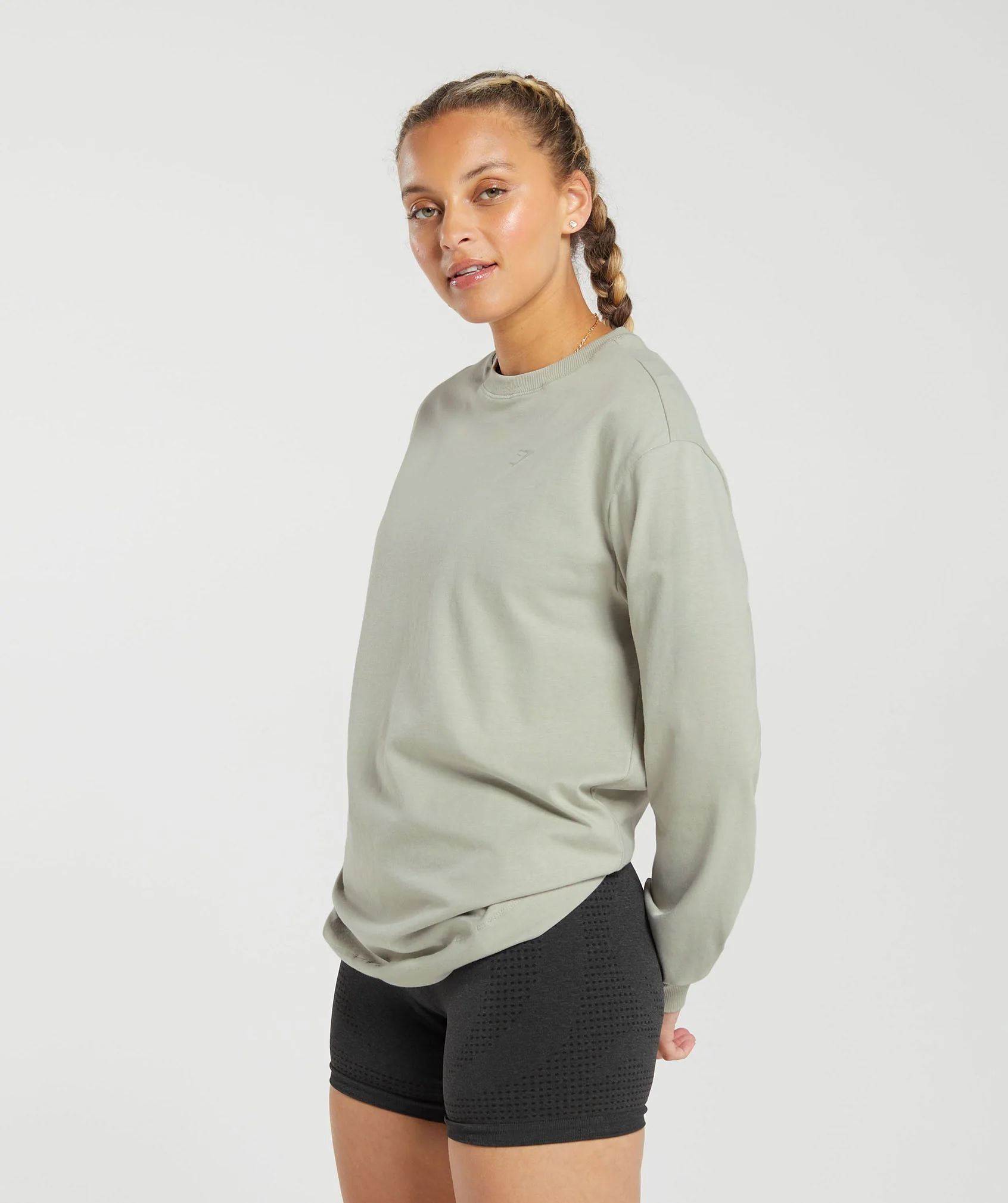 Gymshark Cotton Oversized Long Sleeve Top - Stone Grey - Image 3