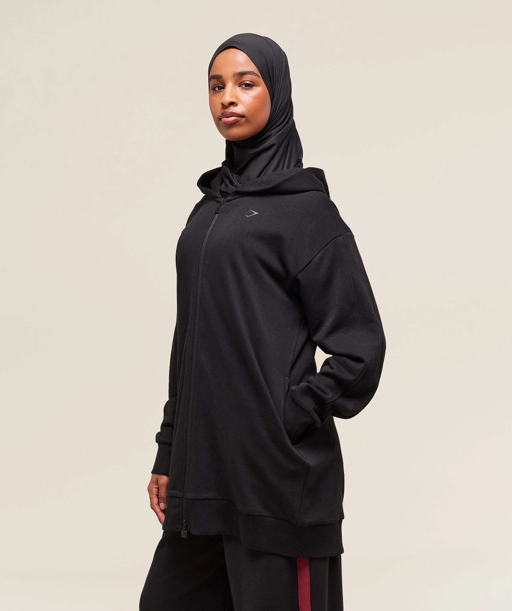 Gymshark Covered Longline Zip Up Hoodie - Black - Image 2
