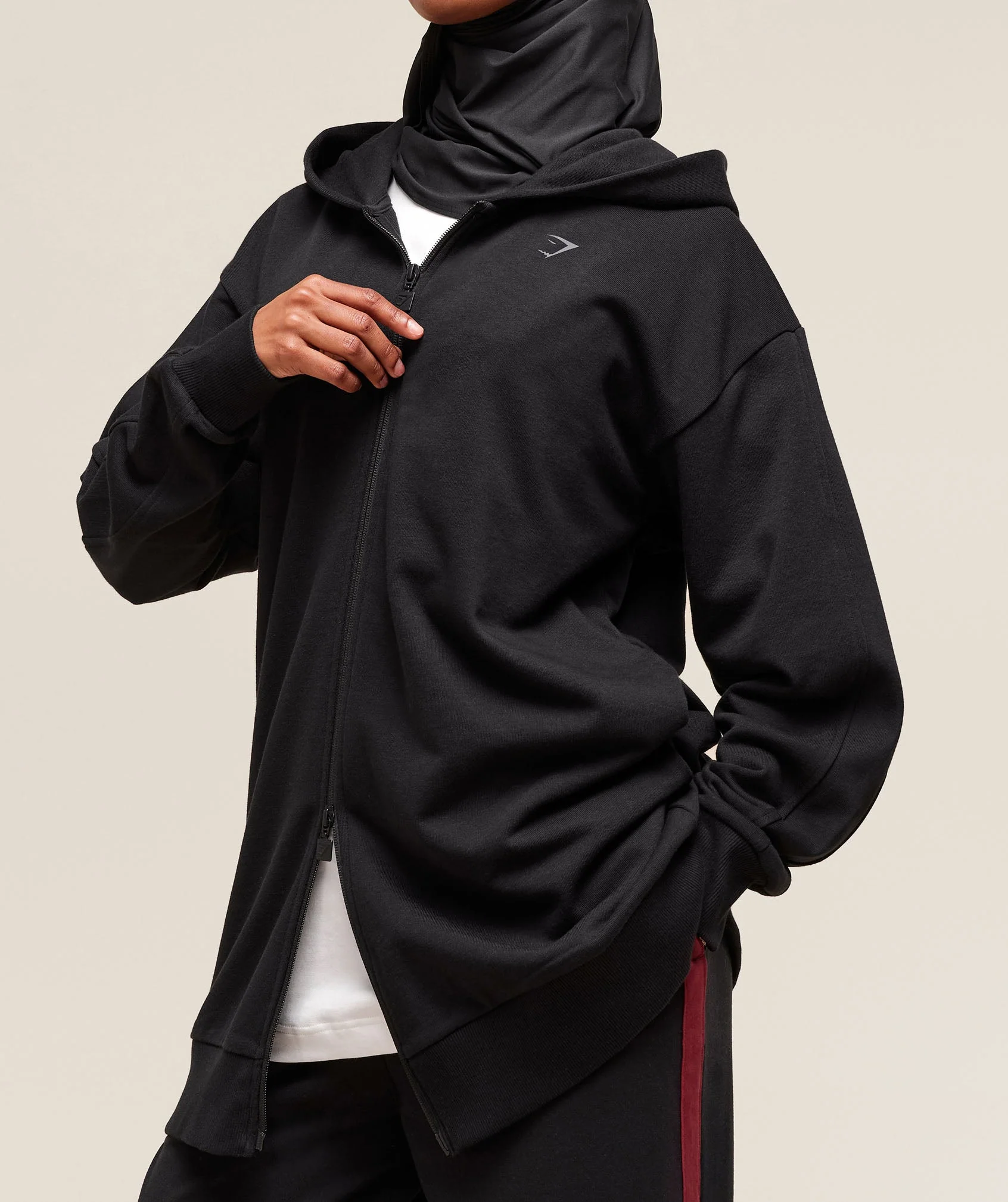 Gymshark Covered Longline Zip Up Hoodie - Black - Image 3