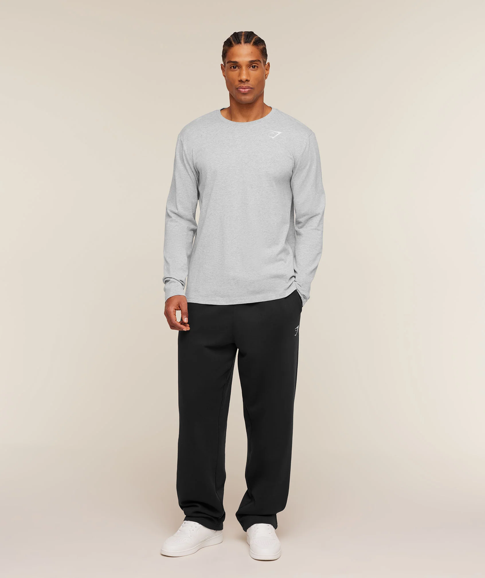 Gymshark Crest Long Sleeve T-Shirt - Light Grey Marl - Image 5