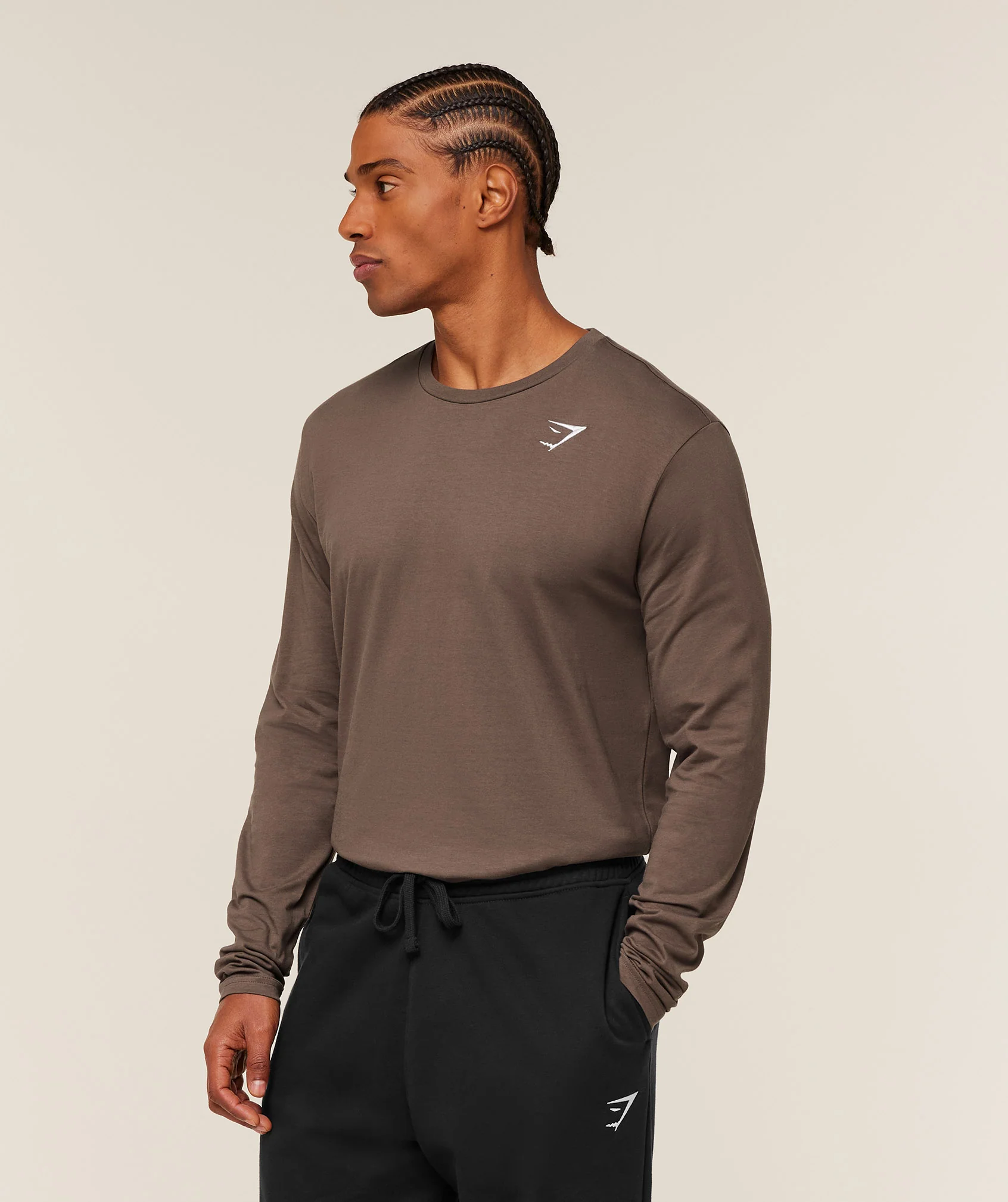 Gymshark Crest Long Sleeve T-Shirt - Soft Brown - Image 3