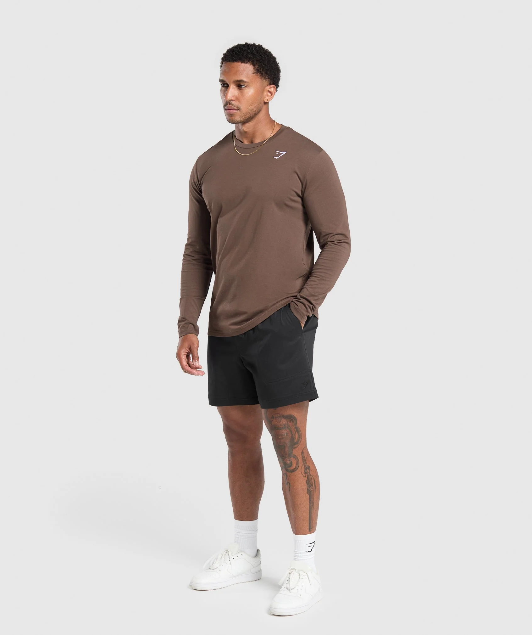 Gymshark Crest Long Sleeve T-Shirt - Walnut Brown - Image 4