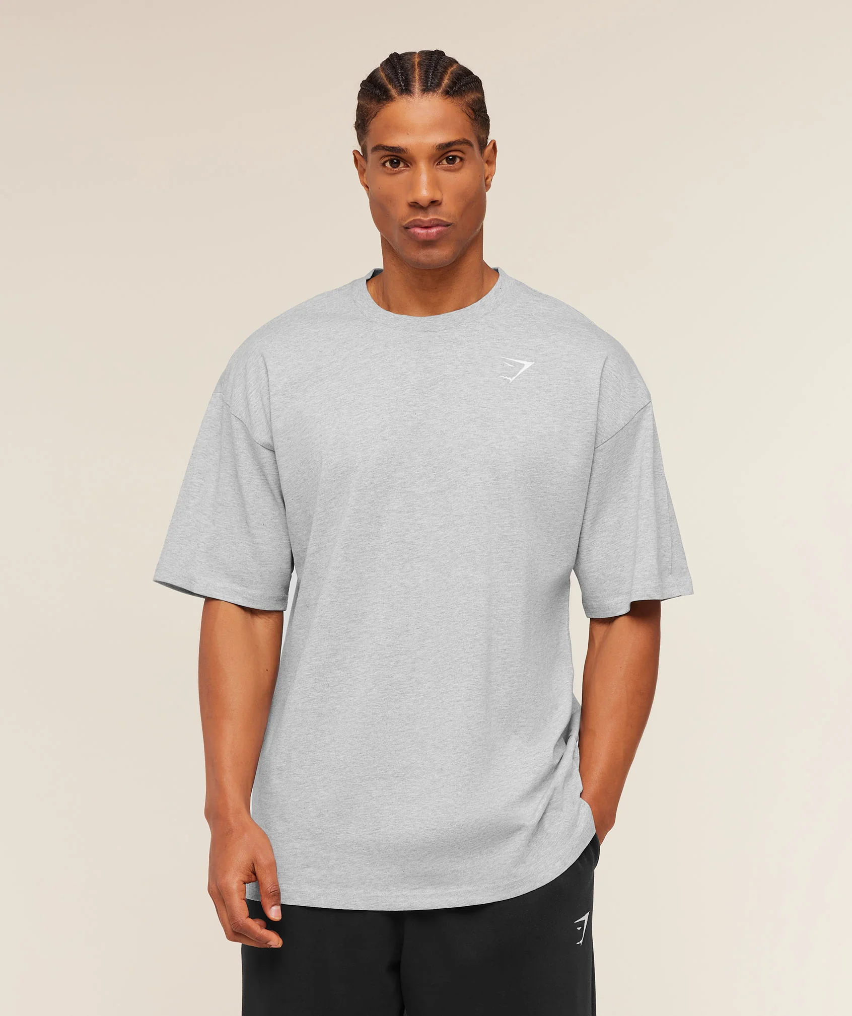 Gymshark Crest Oversized T-Shirt - Light Grey Core Marl - Image 3