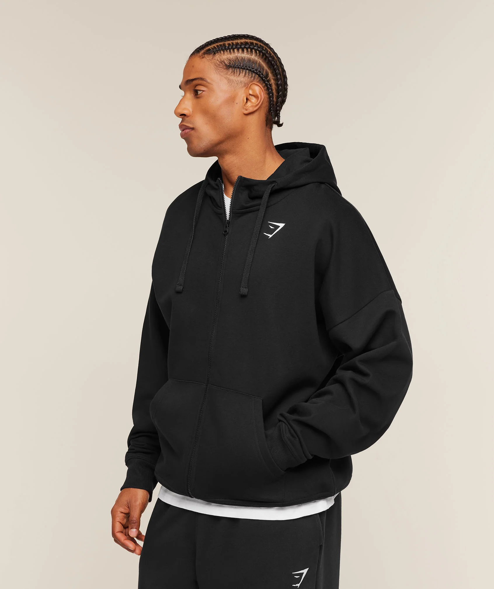 Gymshark Crest Oversized Zip Up Hoodie - Black - Image 3