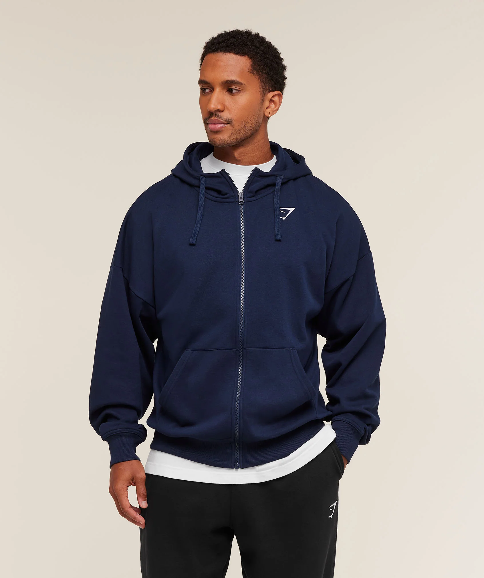 Gymshark Crest Oversized Zip Up Hoodie - Navy