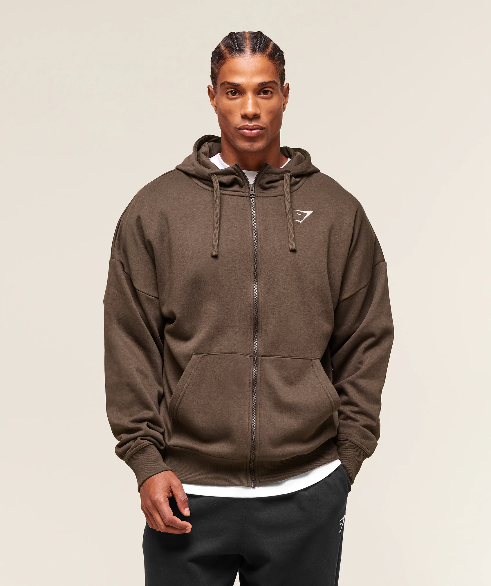 Gymshark Crest Oversized Zip Up Hoodie - Archive Brown