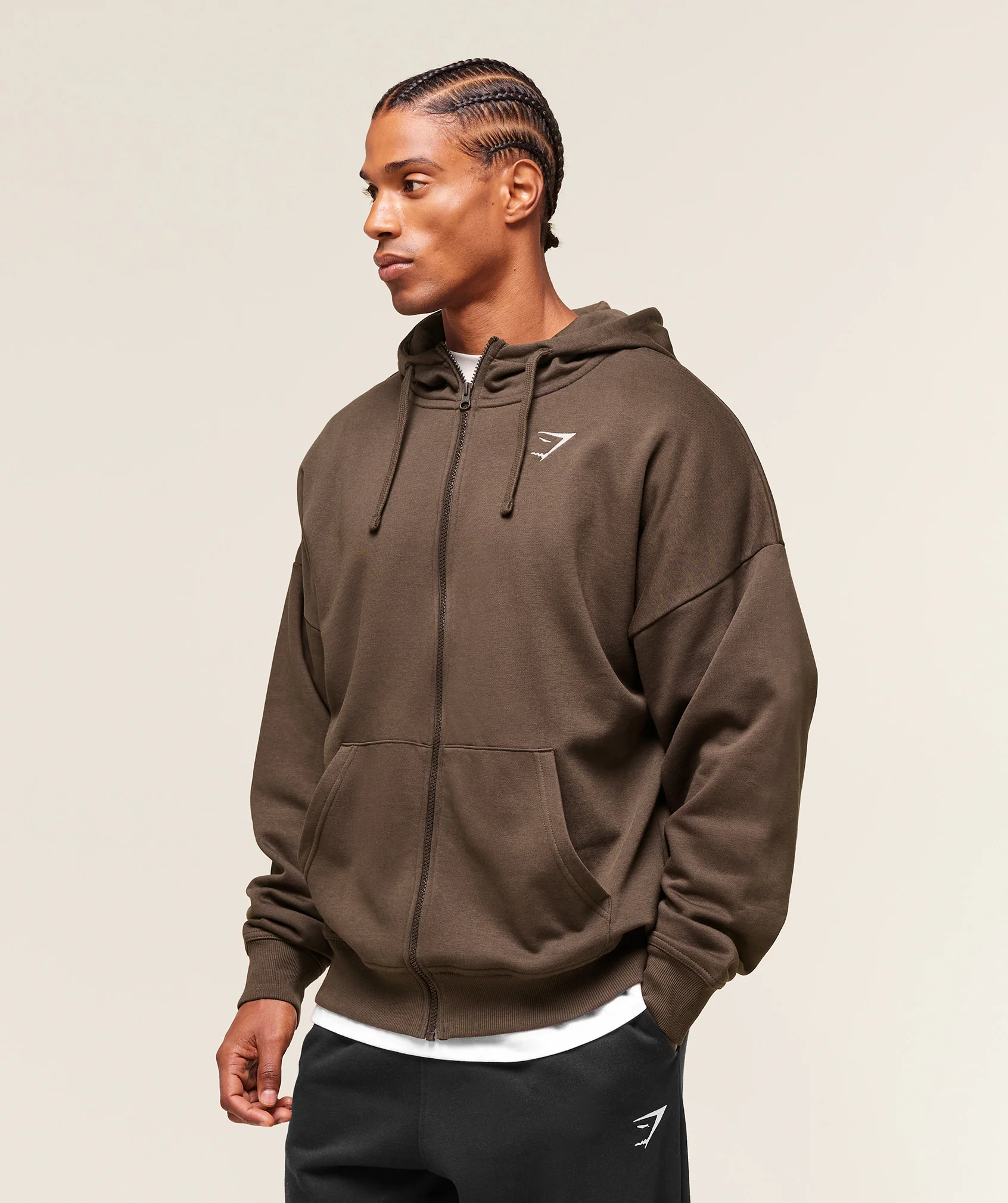 Gymshark Crest Oversized Zip Up Hoodie - Archive Brown - Image 3