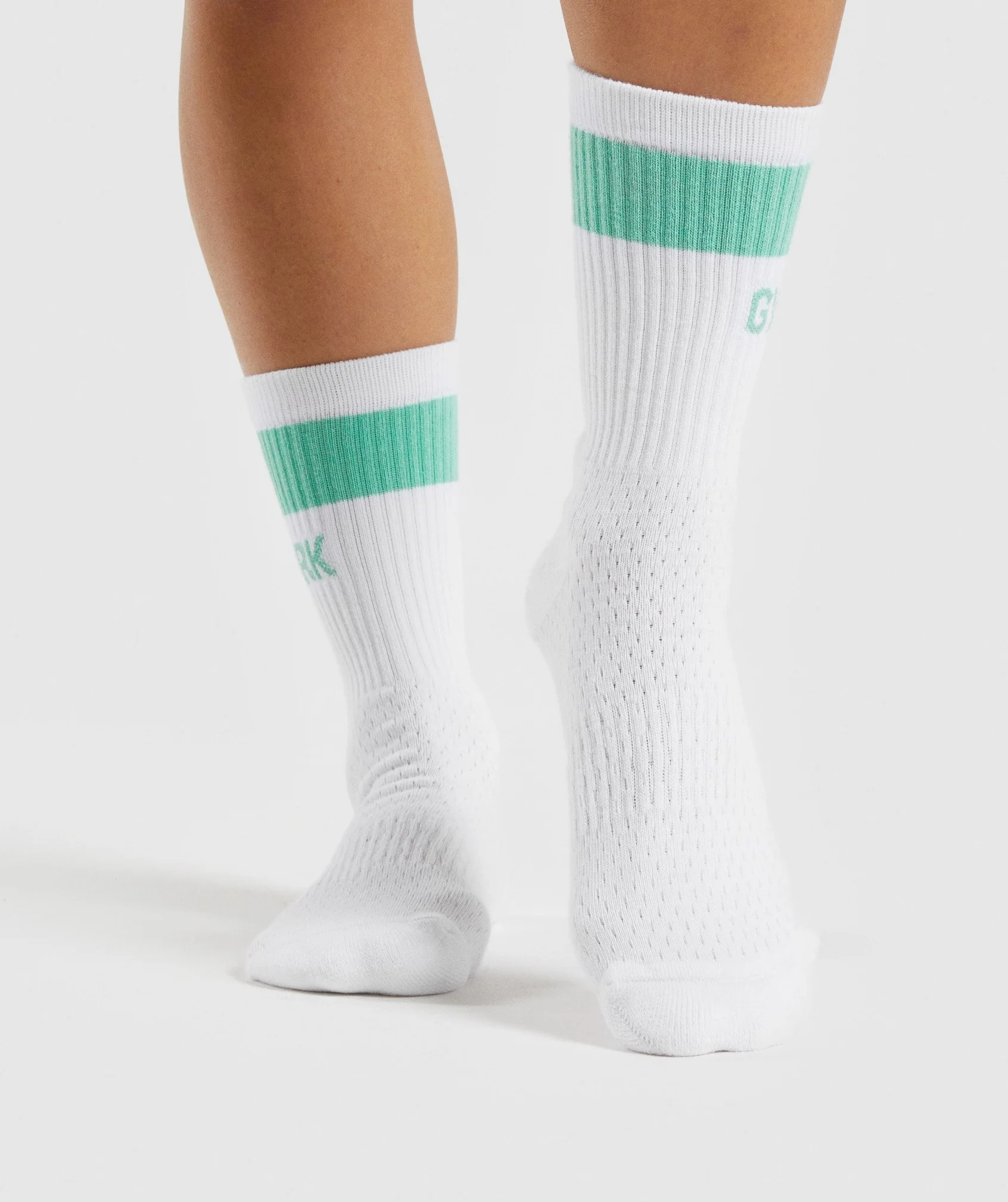 Gymshark Premium Logo Crew Socks 1pk - White/Light Green - Image 2