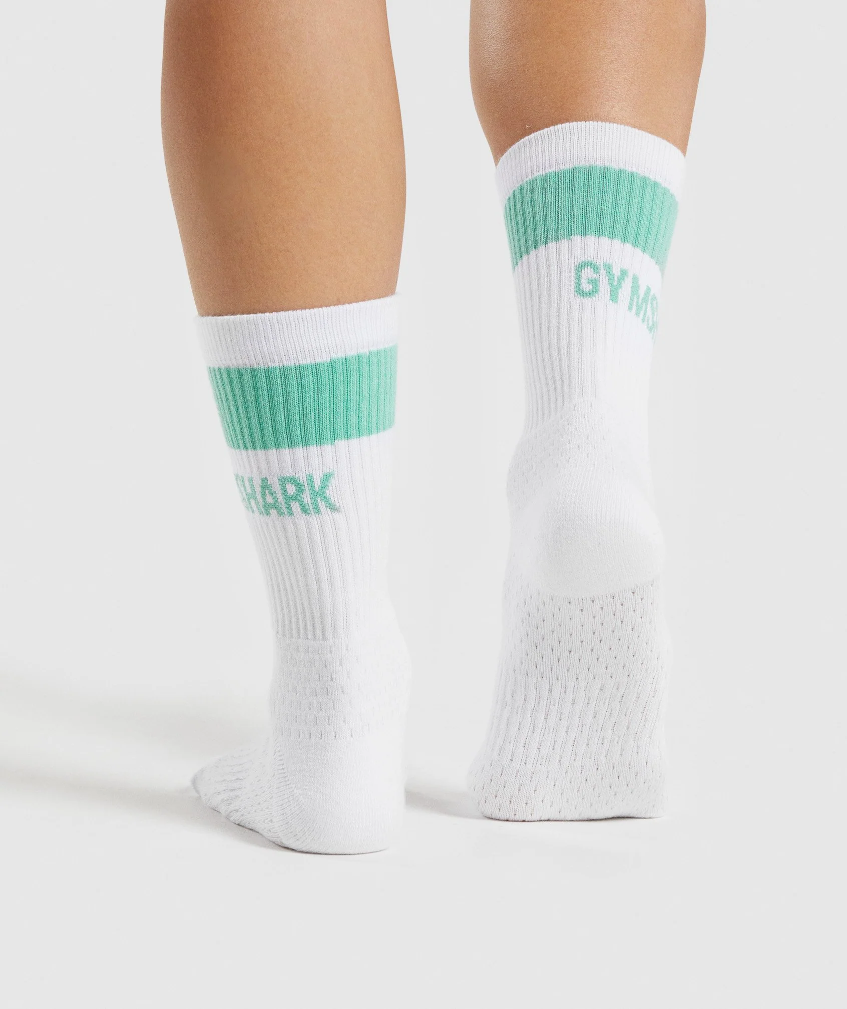 Gymshark Premium Logo Crew Socks 1pk - White/Light Green - Image 6