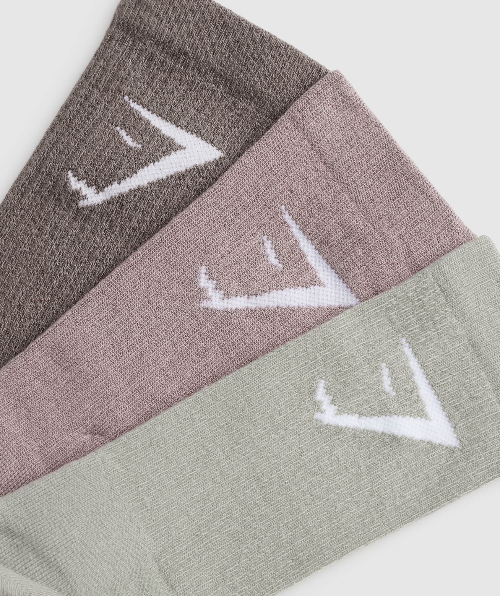 Gymshark Crew Socks 3pk - Camo Brown/Washed Mauve/Stone Grey - Image 2