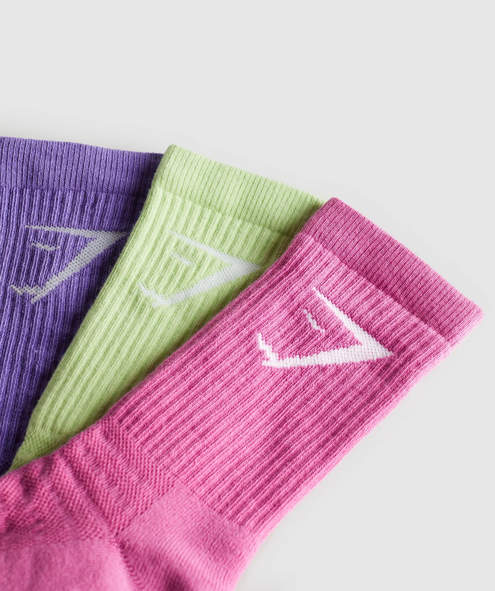 Gymshark Crew Socks 3pk - Pastel Sage Green/Shelly Pink/Stellar Purple - Image 2