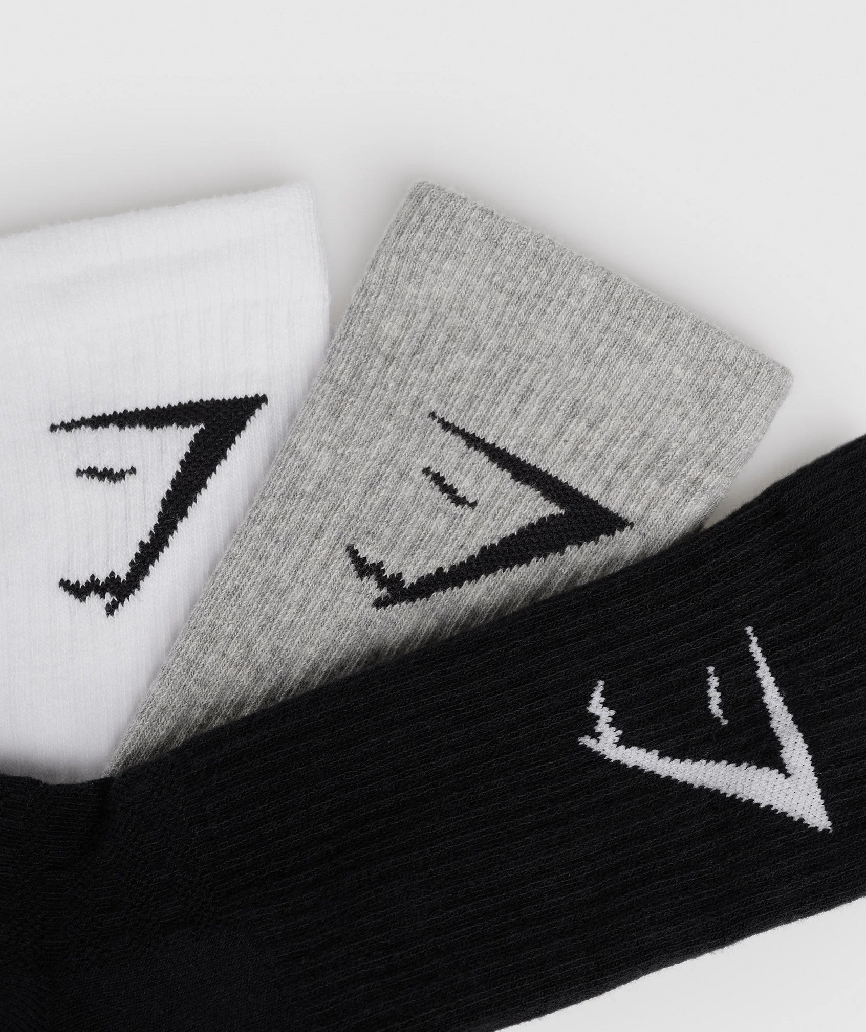 Gymshark Crew Socks 3pk - White/Light Grey Core Marl/Black - Image 2