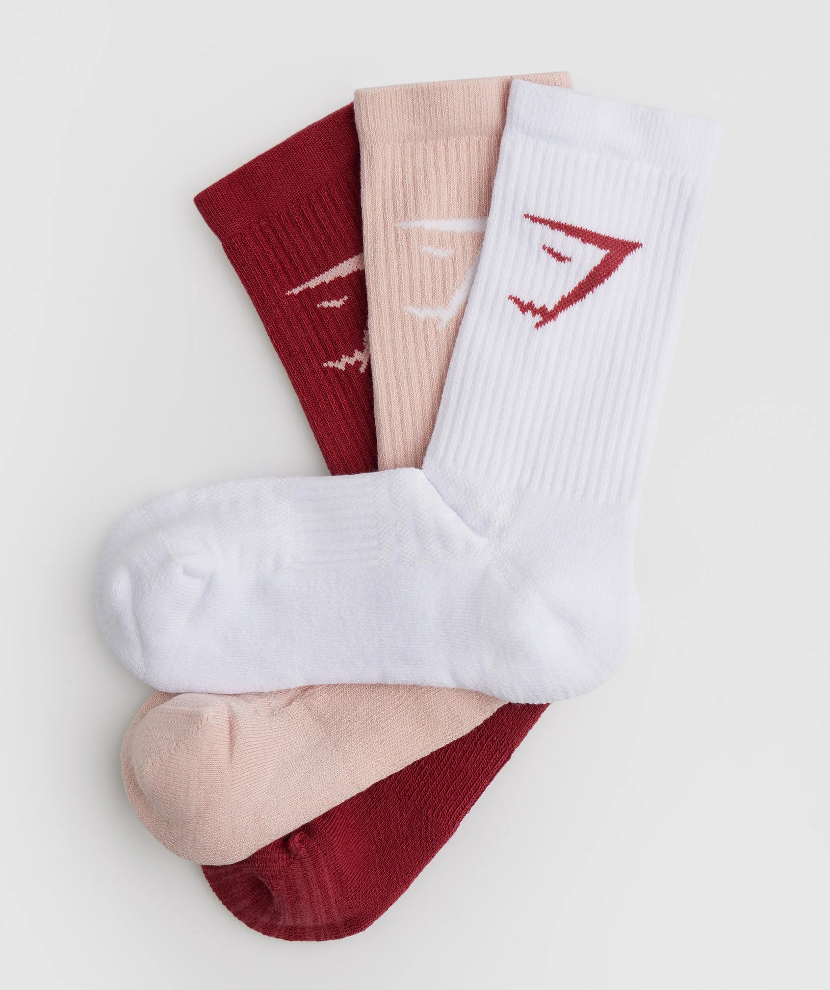 Gymshark Crew Socks 3pk - White/Pink/Red - Image 2