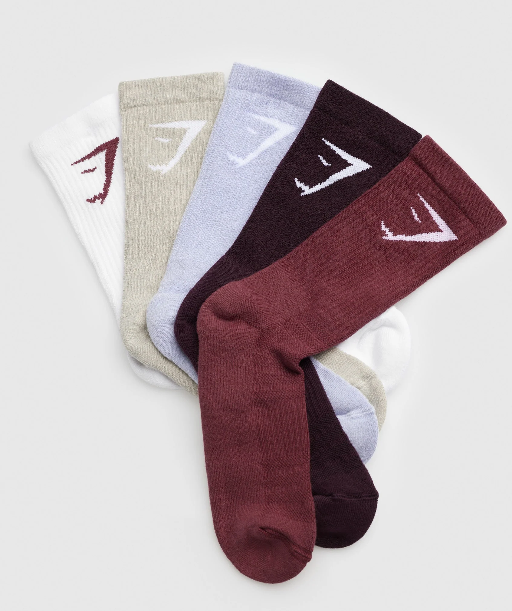 Gymshark Crew Socks 5pk - Brown/Lilac/Burgundy/Plum/White - Image 2