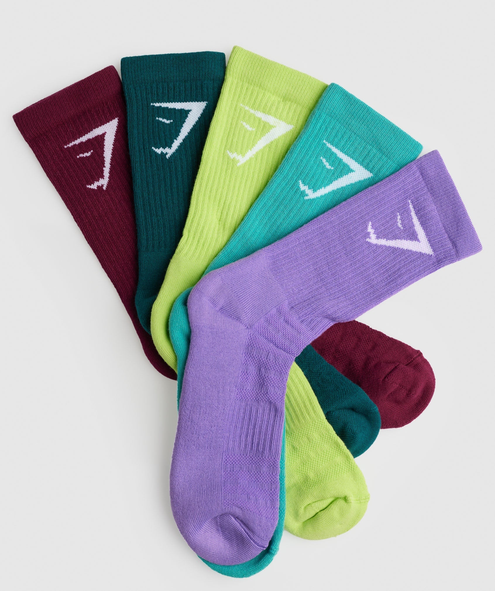 Gymshark Crew Socks 5pk - Plum/Teal/Green/Capri Blue/Grape - Image 2