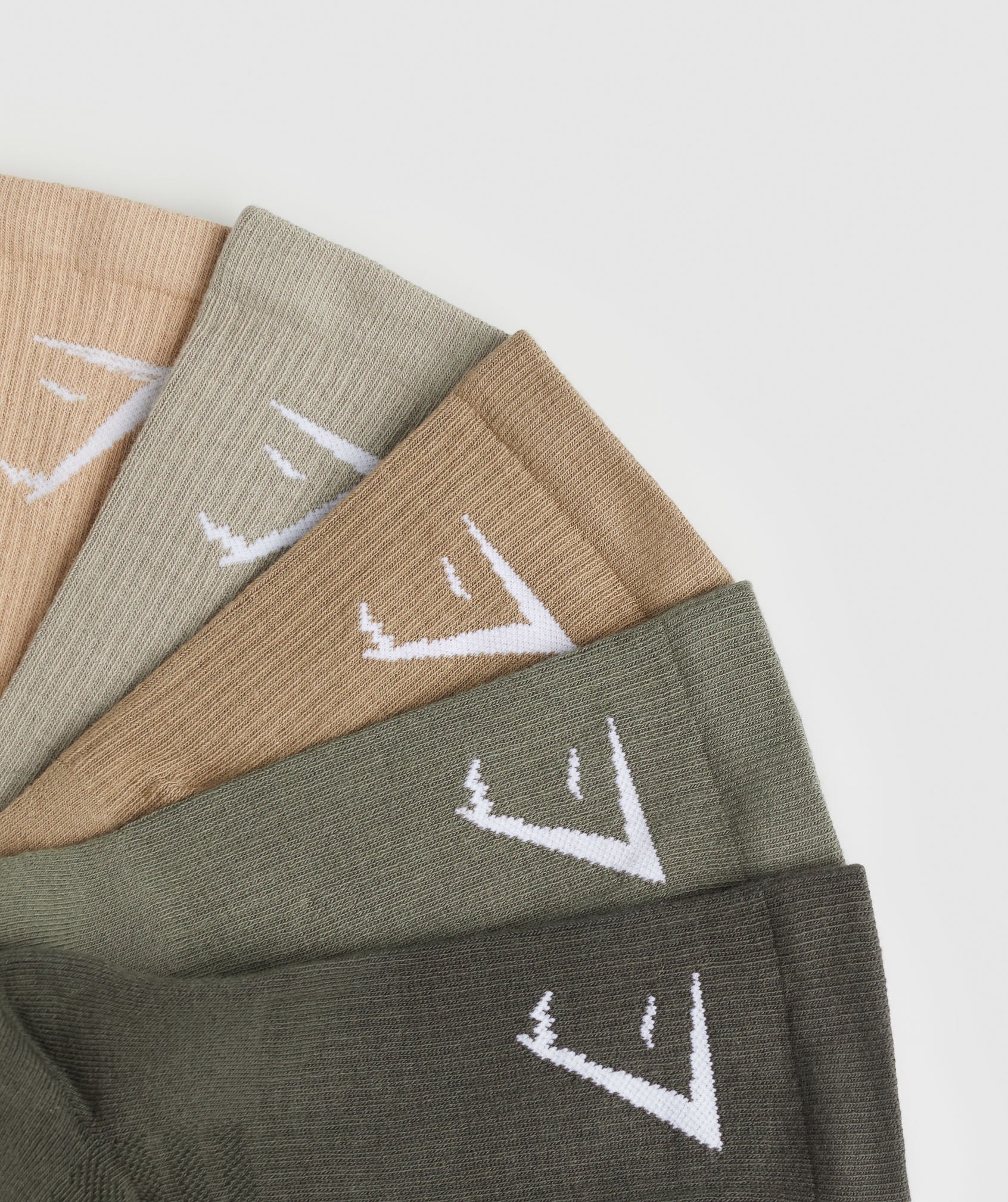 Gymshark Crew Socks 5pk - Vanilla Beige/Chalk Green/Troop Green/Base Green/Strength Green - Image 2