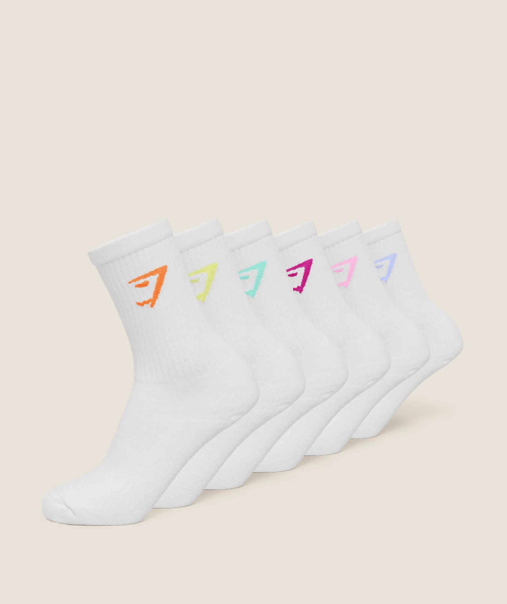 Gymshark Crew Socks 6pk - White / Chilled Blue / Focus Pink / Super-Set Pink / Pop Turquoise / Sorbet Yellow / Dayglow Peach