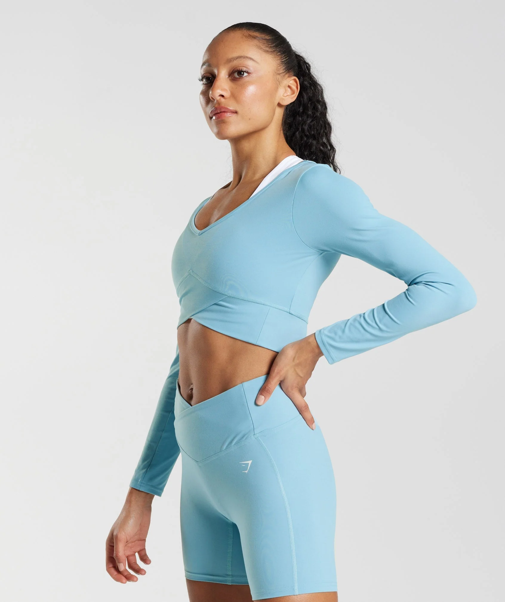 Gymshark Crossover Long Sleeve Crop Top - Iceberg Blue - Image 3