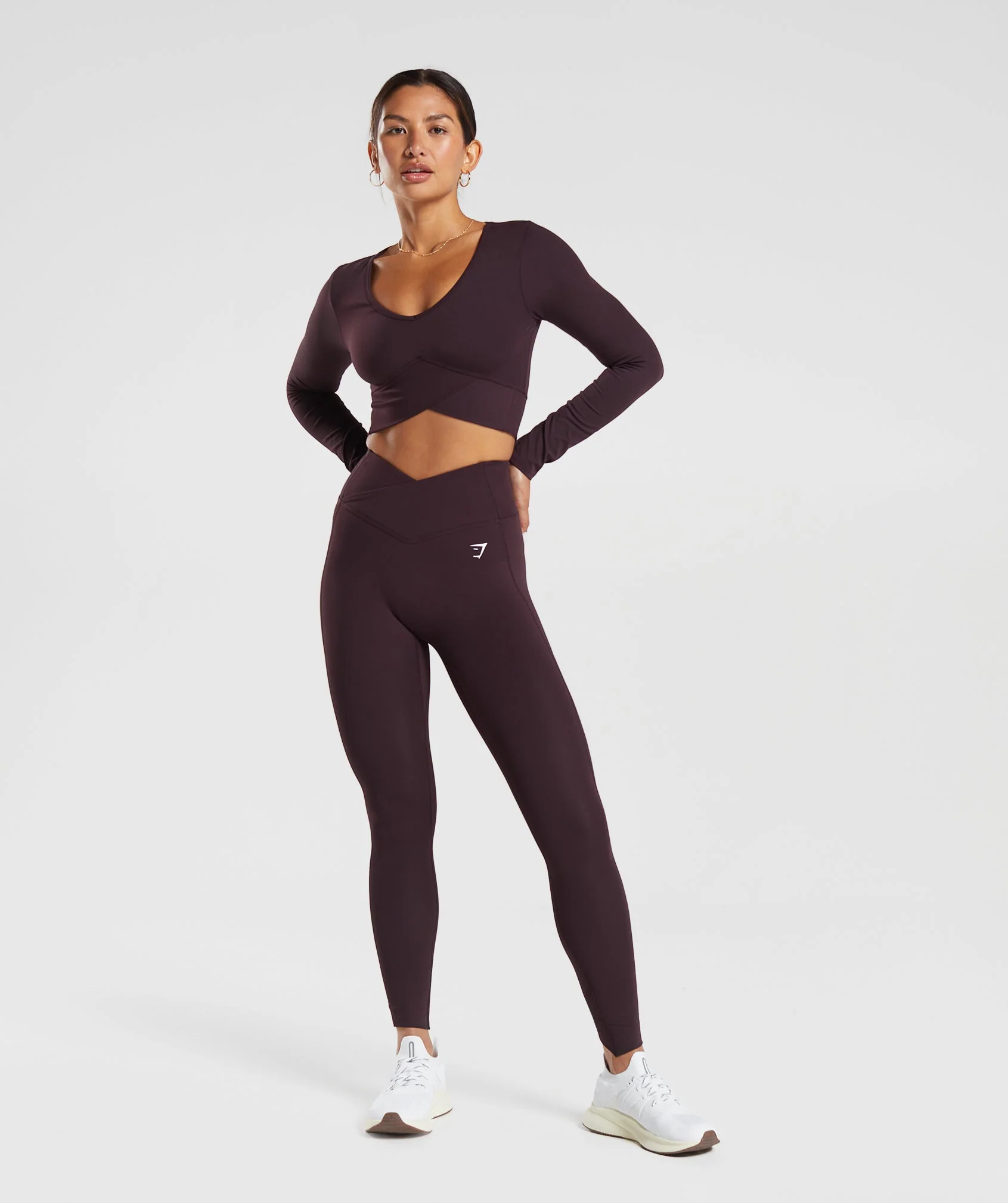 Gymshark Crossover Long Sleeve Crop Top - Plum Brown - Image 5
