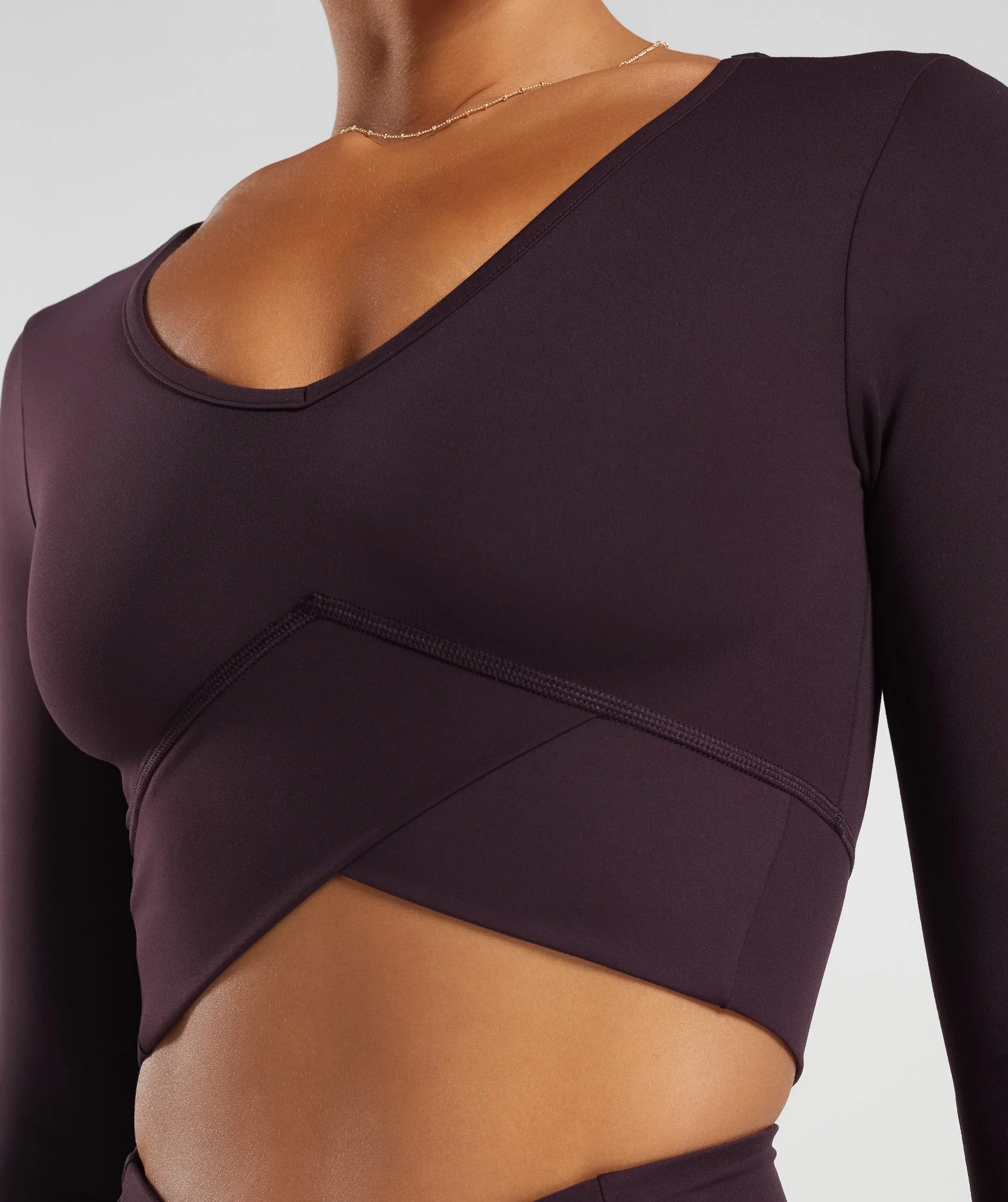 Gymshark Crossover Long Sleeve Crop Top - Plum Brown - Image 7