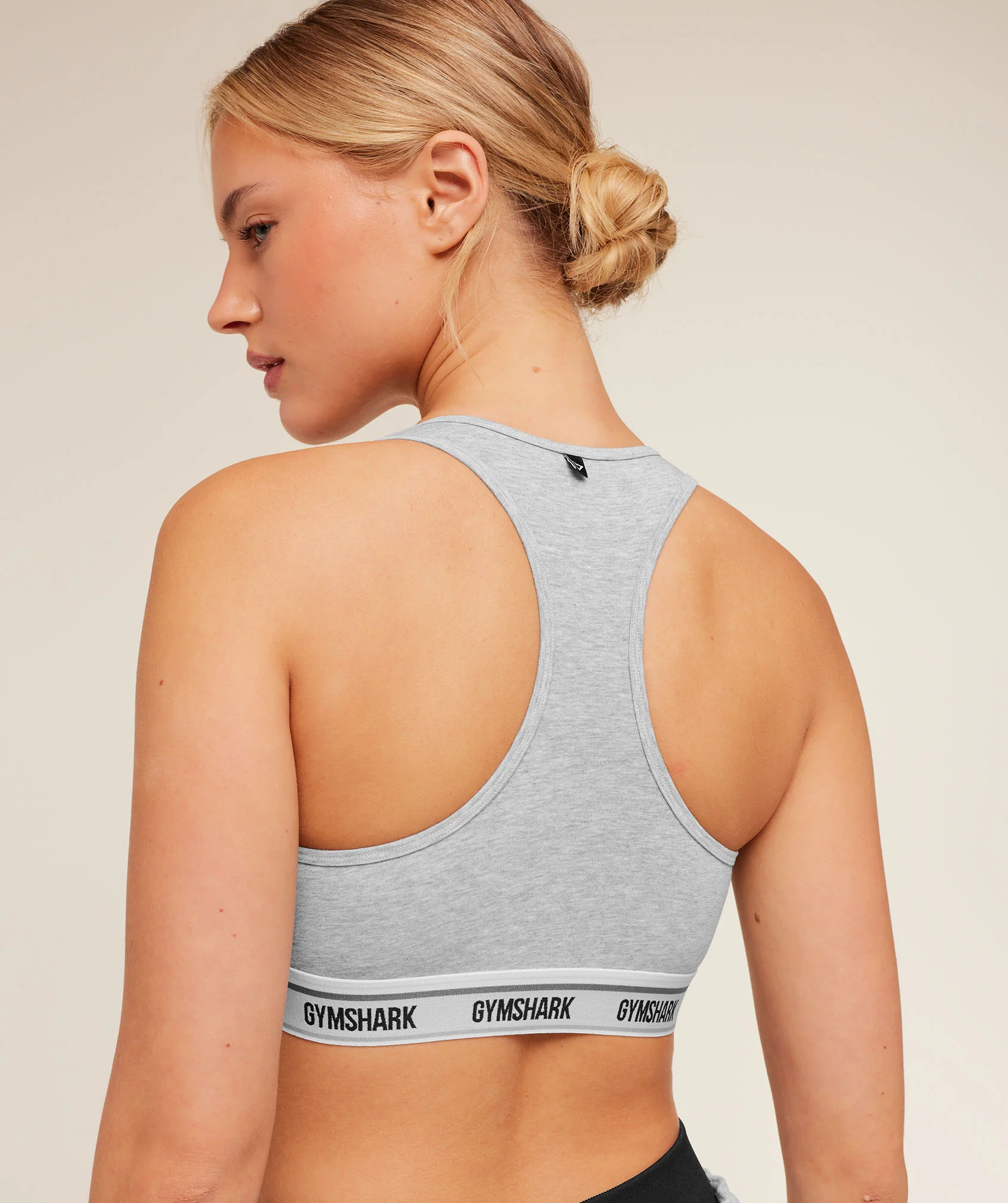 Gymshark Elastic Branded Racerback Cotton Bralette - Light Grey Core Marl - Image 5