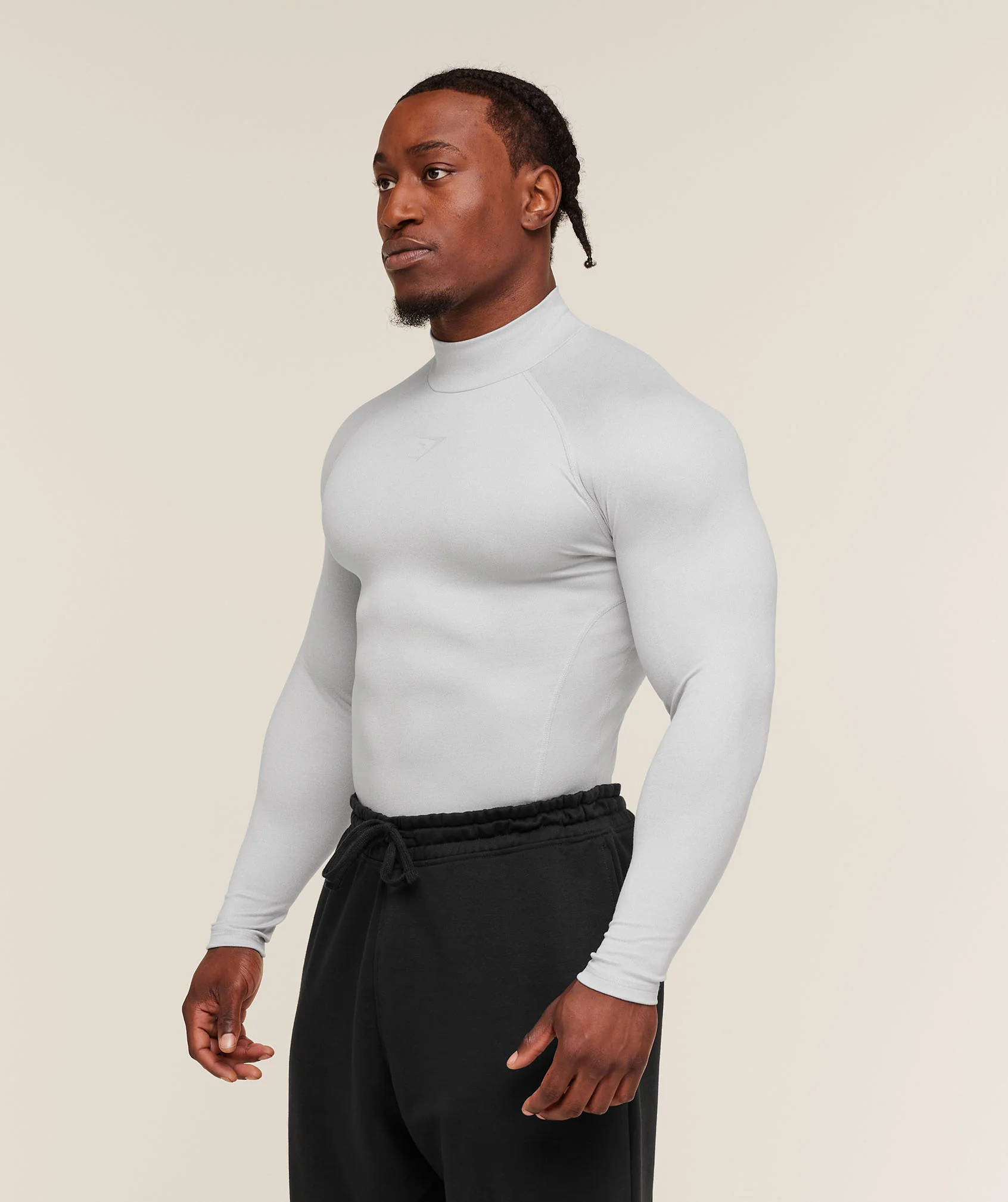 Gymshark Element Baselayer Mock Neck Long Sleeve T-Shirt - White/Metal Grey Marl - Image 3