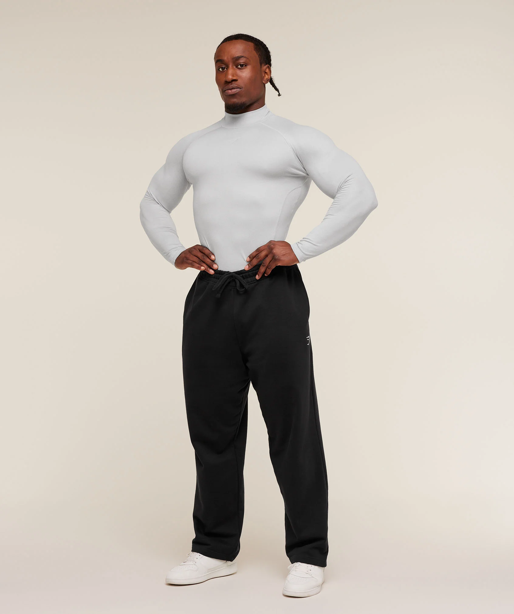 Gymshark Element Baselayer Mock Neck Long Sleeve T-Shirt - White/Metal Grey Marl - Image 4