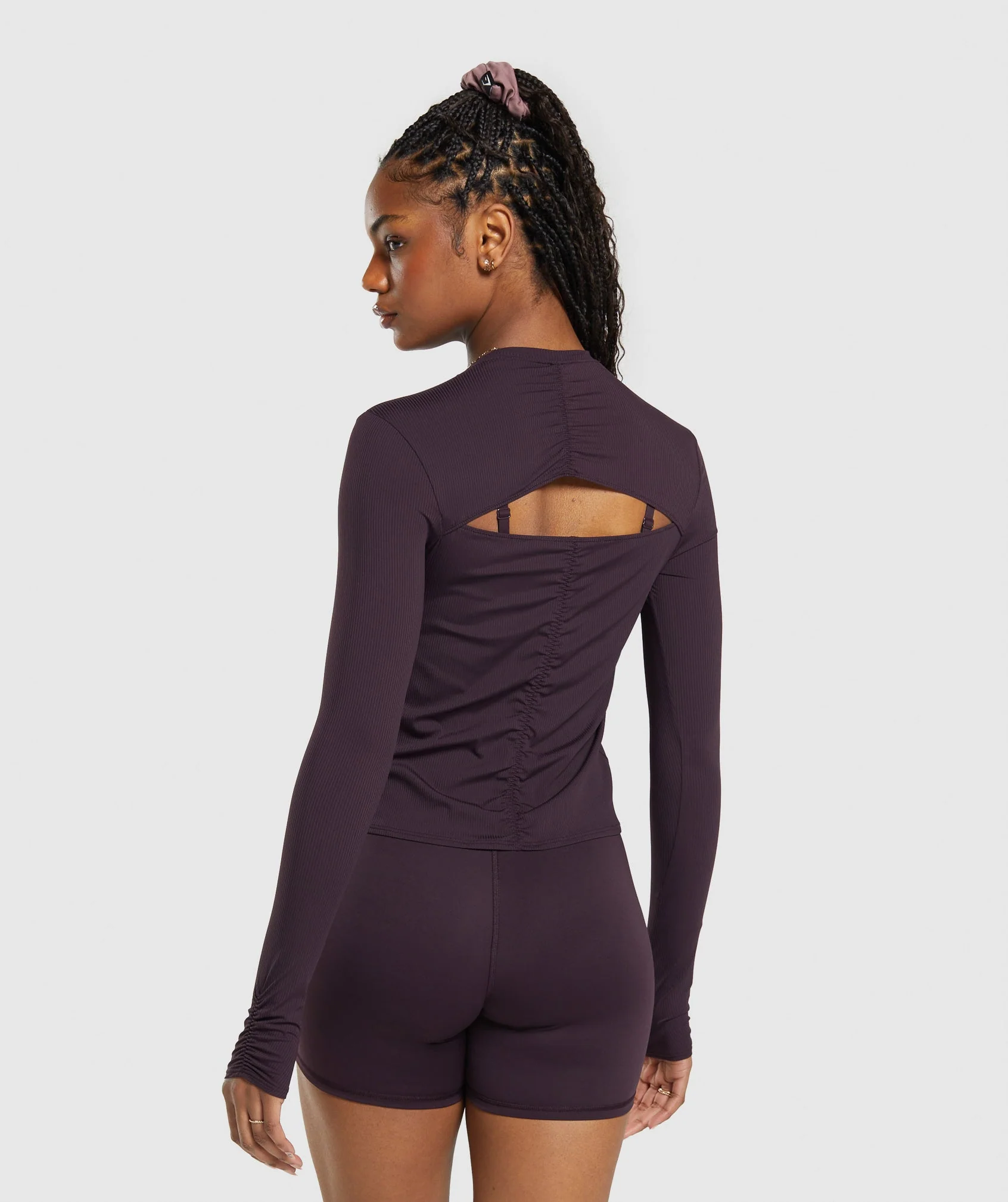 Gymshark Elevate Long Sleeve Ruched Top - Plum Brown - Image 2