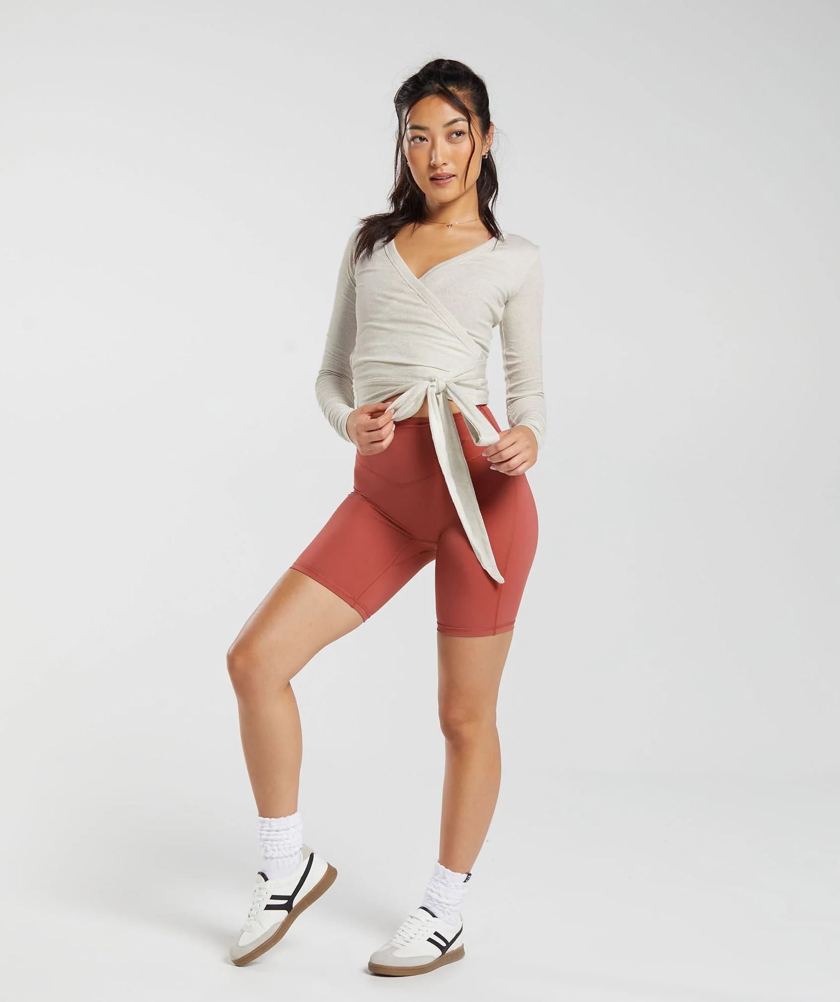 Gymshark Elevate Wrap Long Sleeve Top - Frost White Marl - Image 7
