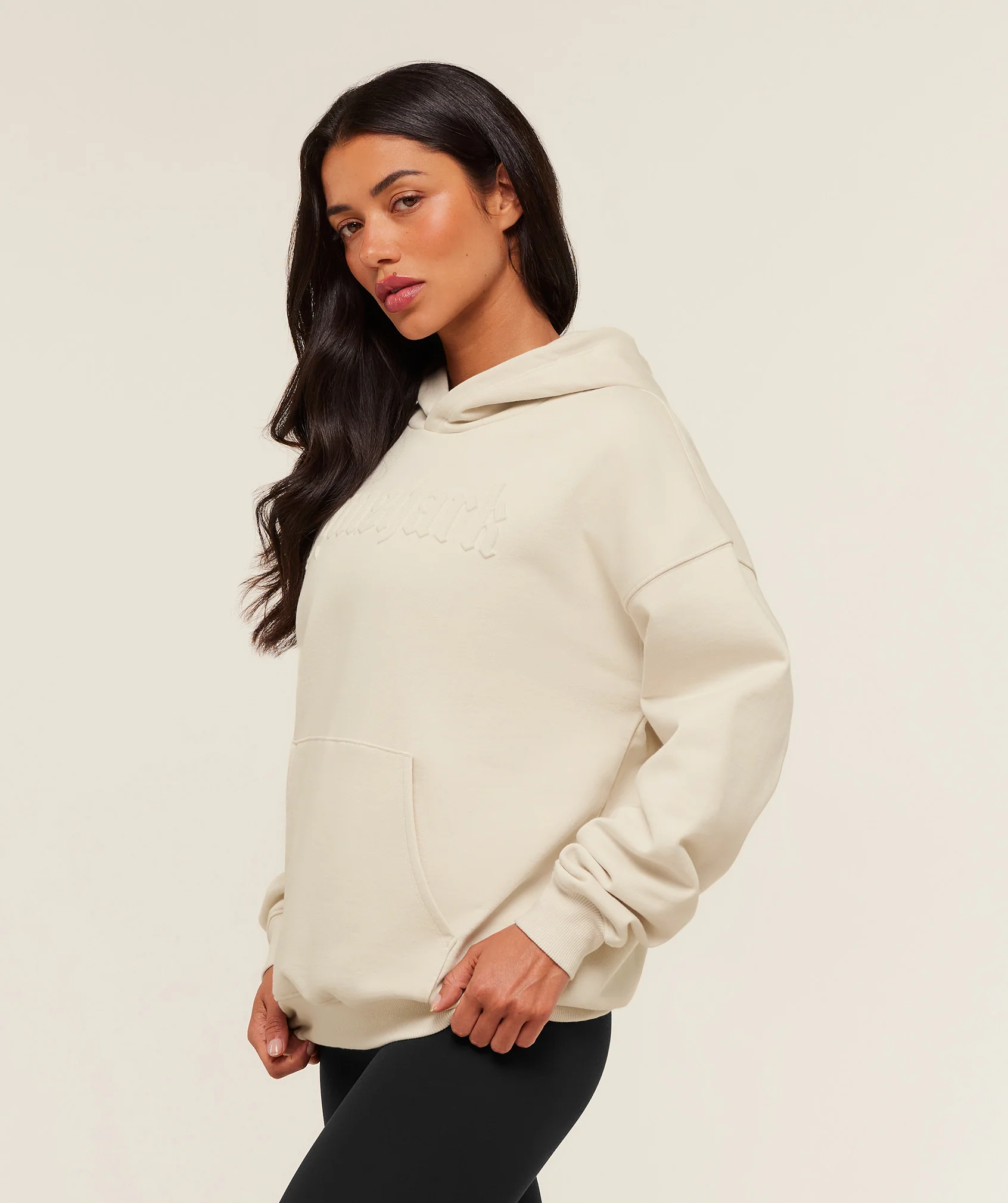 Gymshark Embossed Graphic Oversized Hoodie - Oat White - Image 3
