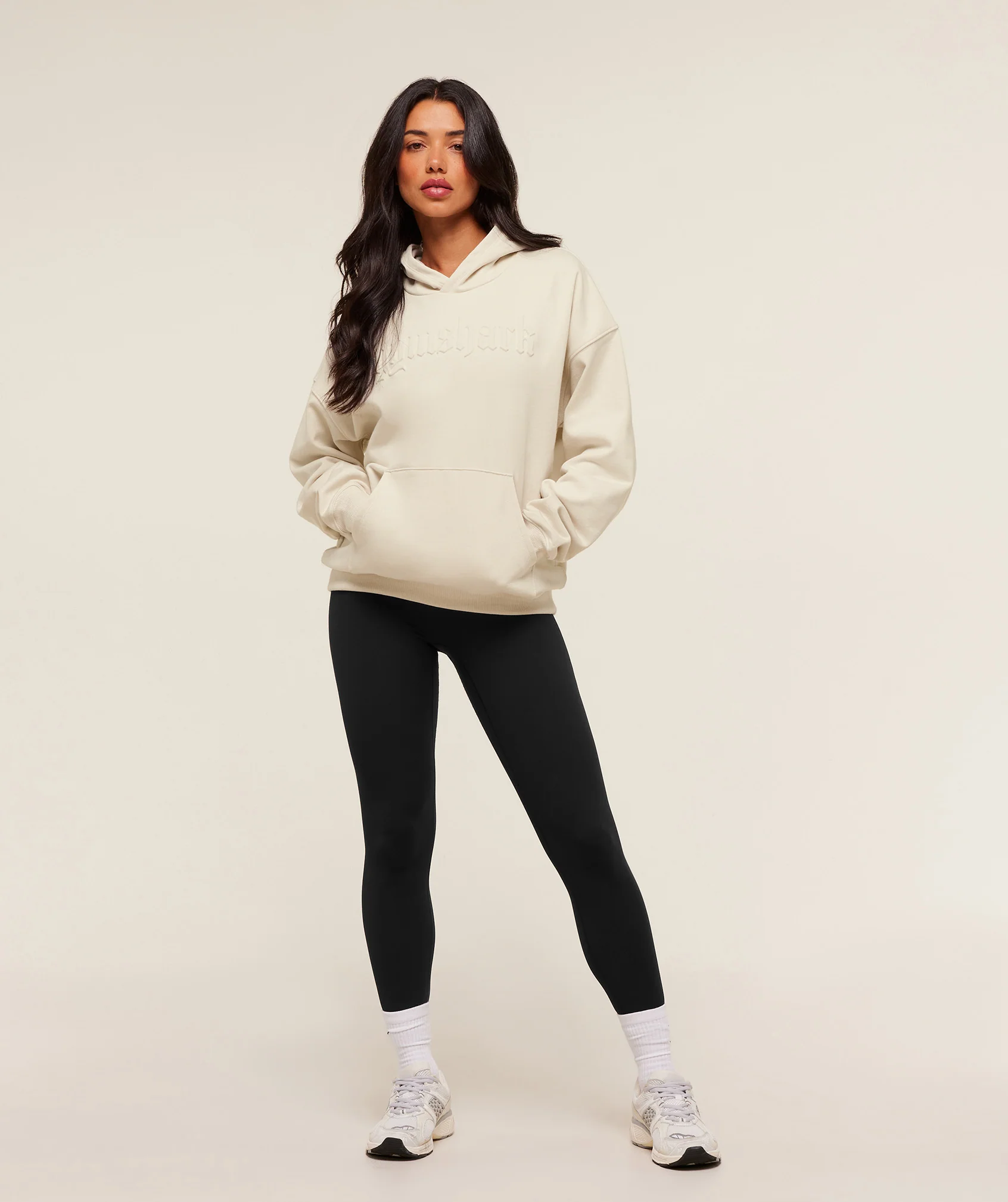 Gymshark Embossed Graphic Oversized Hoodie - Oat White - Image 4