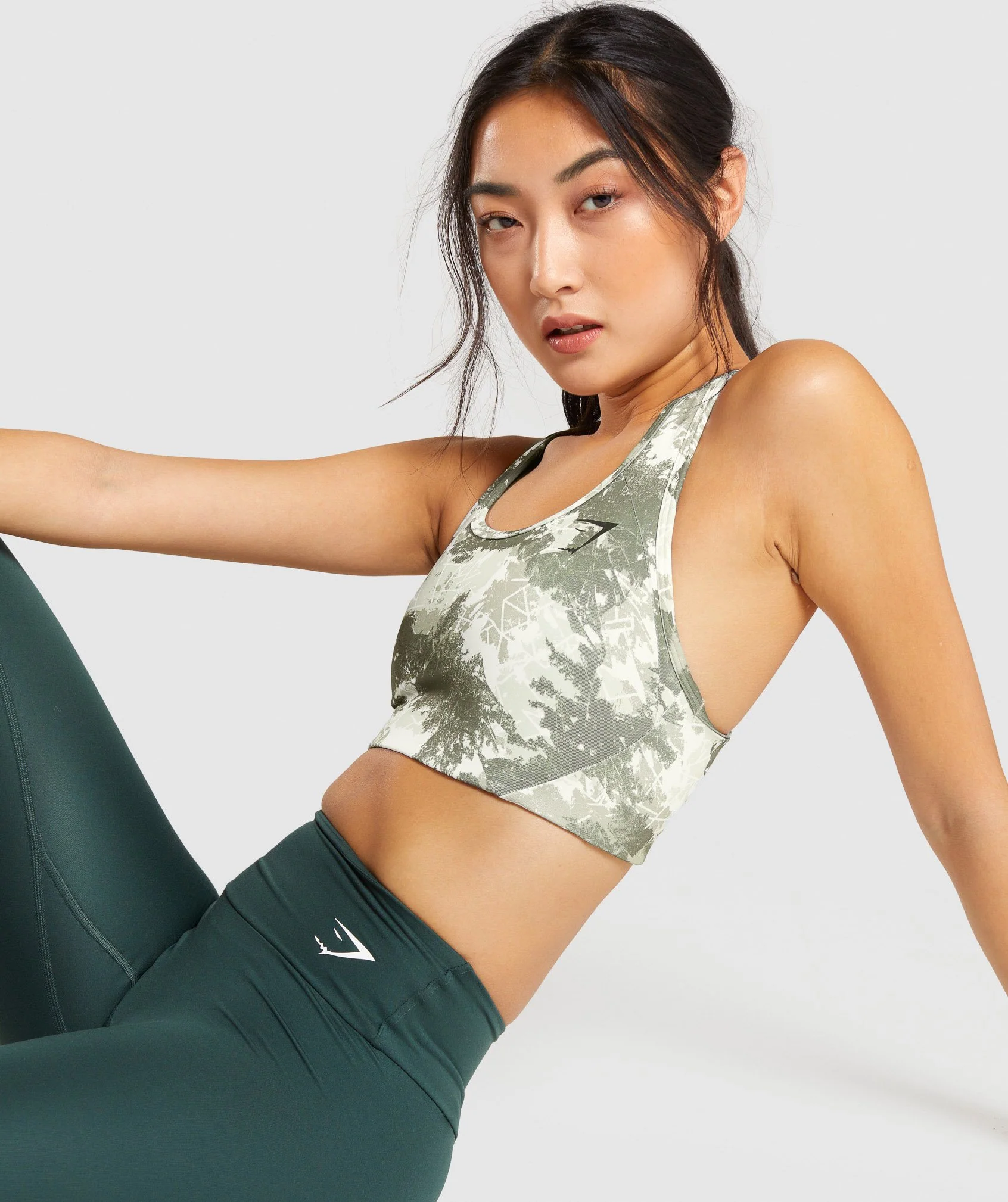 Gymshark Essential Racer Back Sports Bra - Light Green Camo Print - Image 5