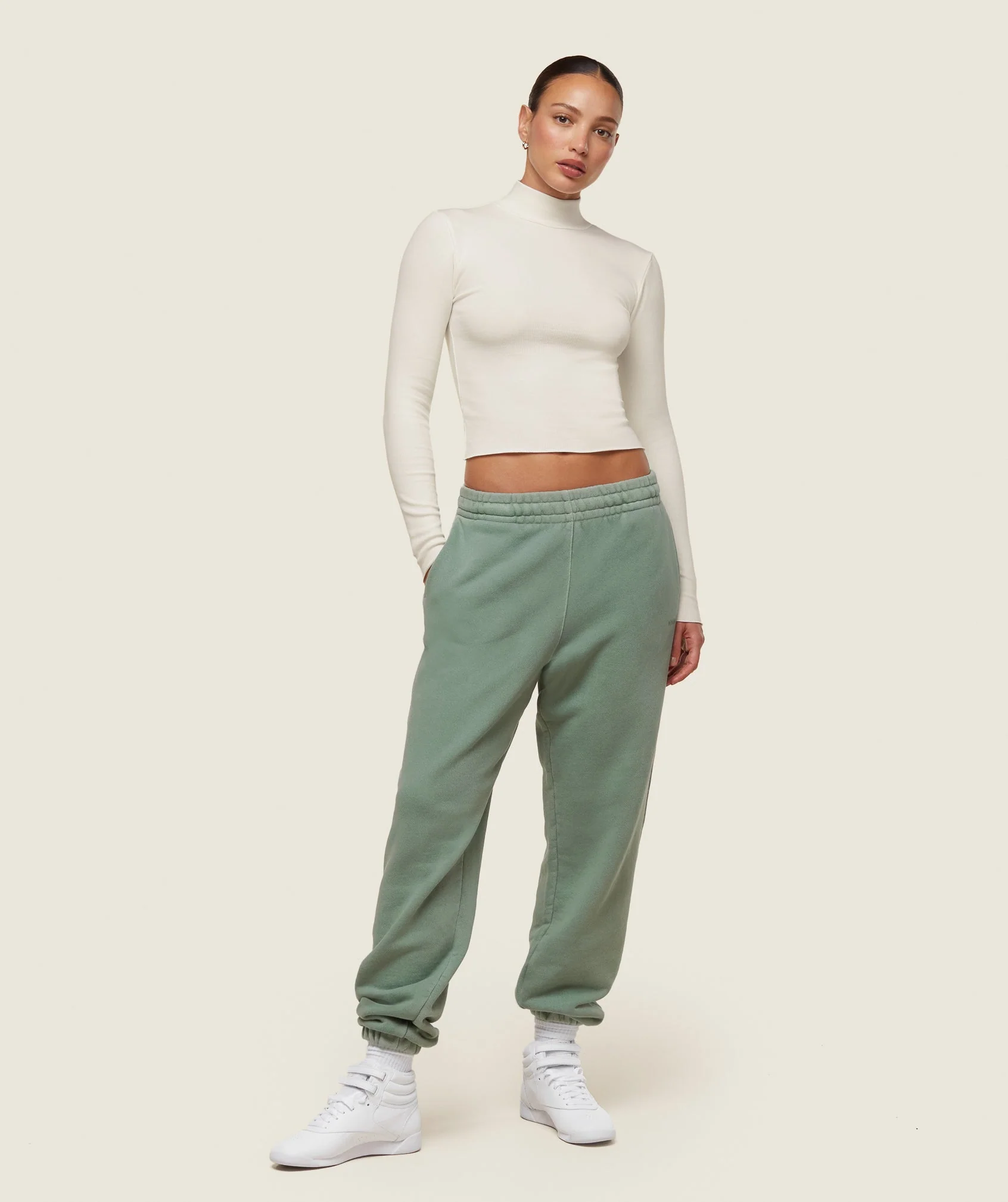 Gymshark everywear Long Sleeve Ribbed Turtle Neck - Soft White - Image 2