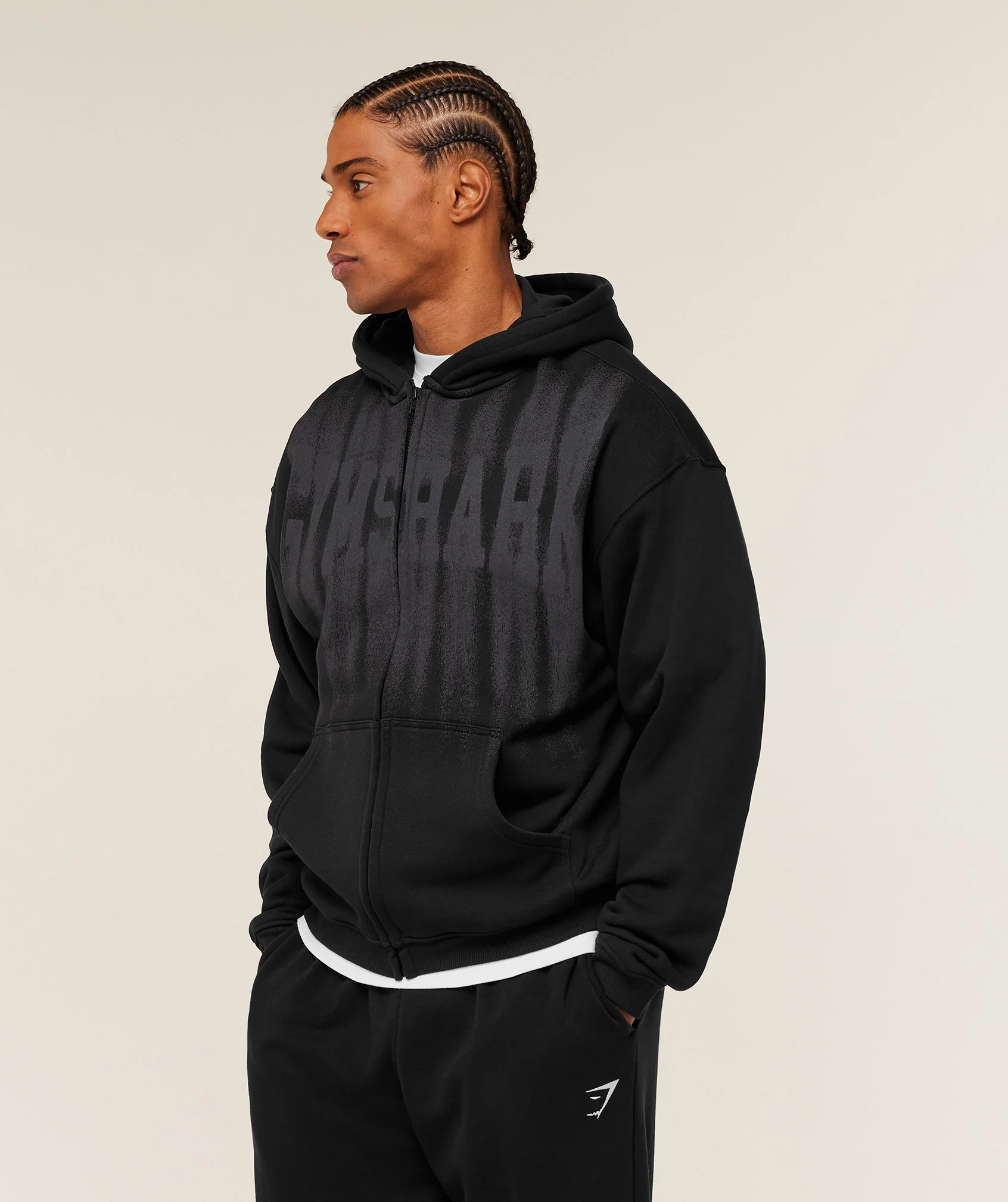 Gymshark Fade Graphic Zip Through Hoodie - GS Black - Image 3