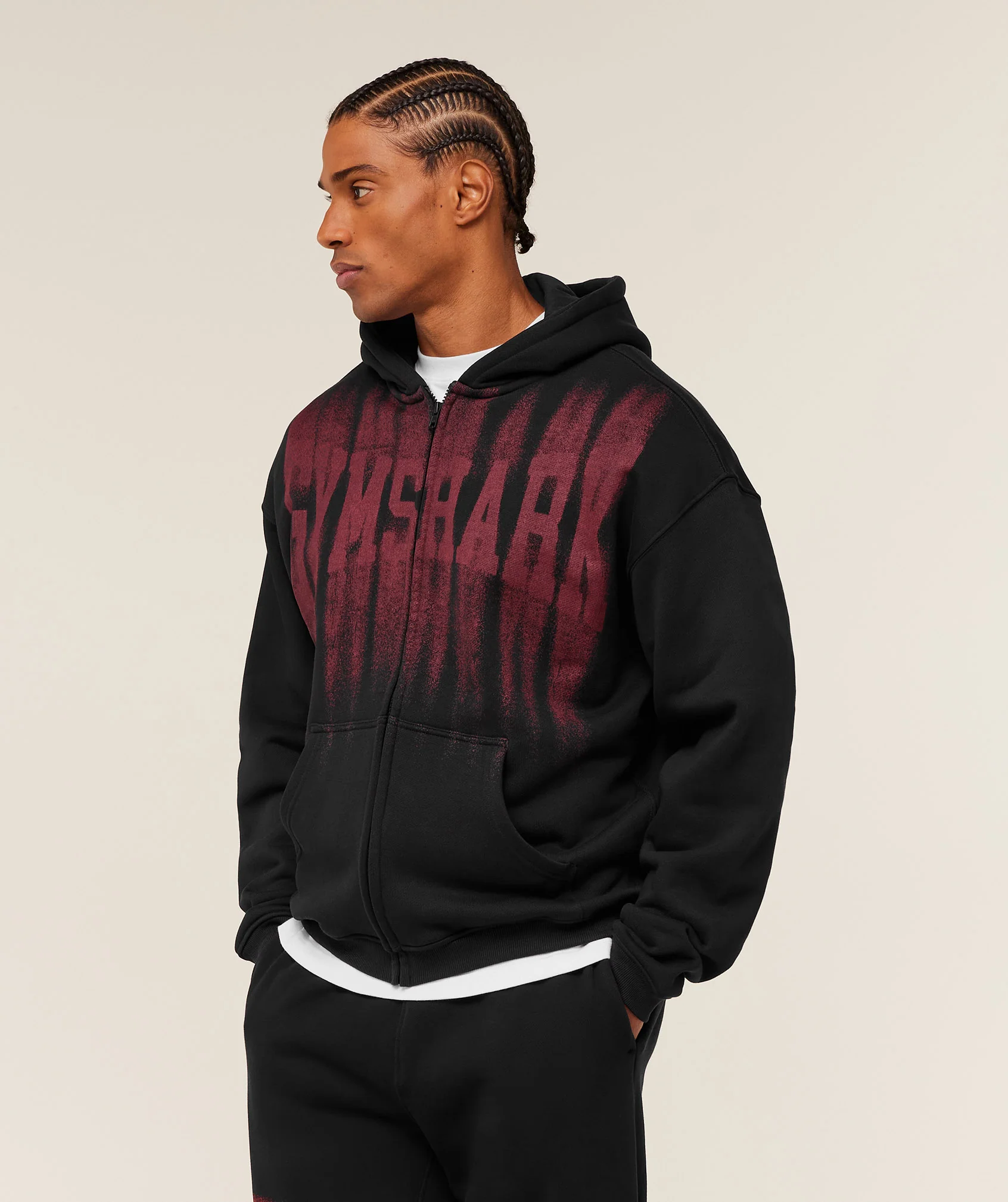 Gymshark Fade Graphic Zip Through Hoodie - Black/Sets Red - Image 3